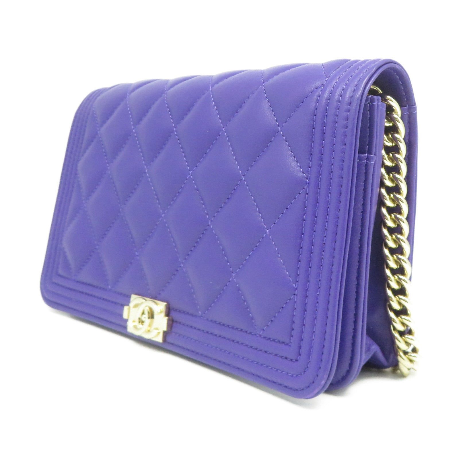 CHANEL 【激減優惠】菱格羊皮皮革Boy Shoulder Bag金扣鏈帶肩背袋紫色