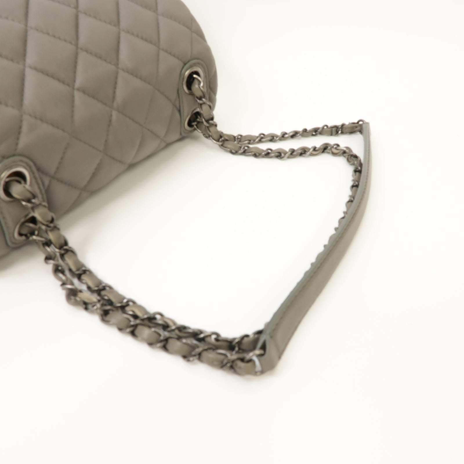 CHANEL 【激減優惠】菱格羊皮皮革Chain Shoulder Bag銀扣鏈帶肩背袋灰色
