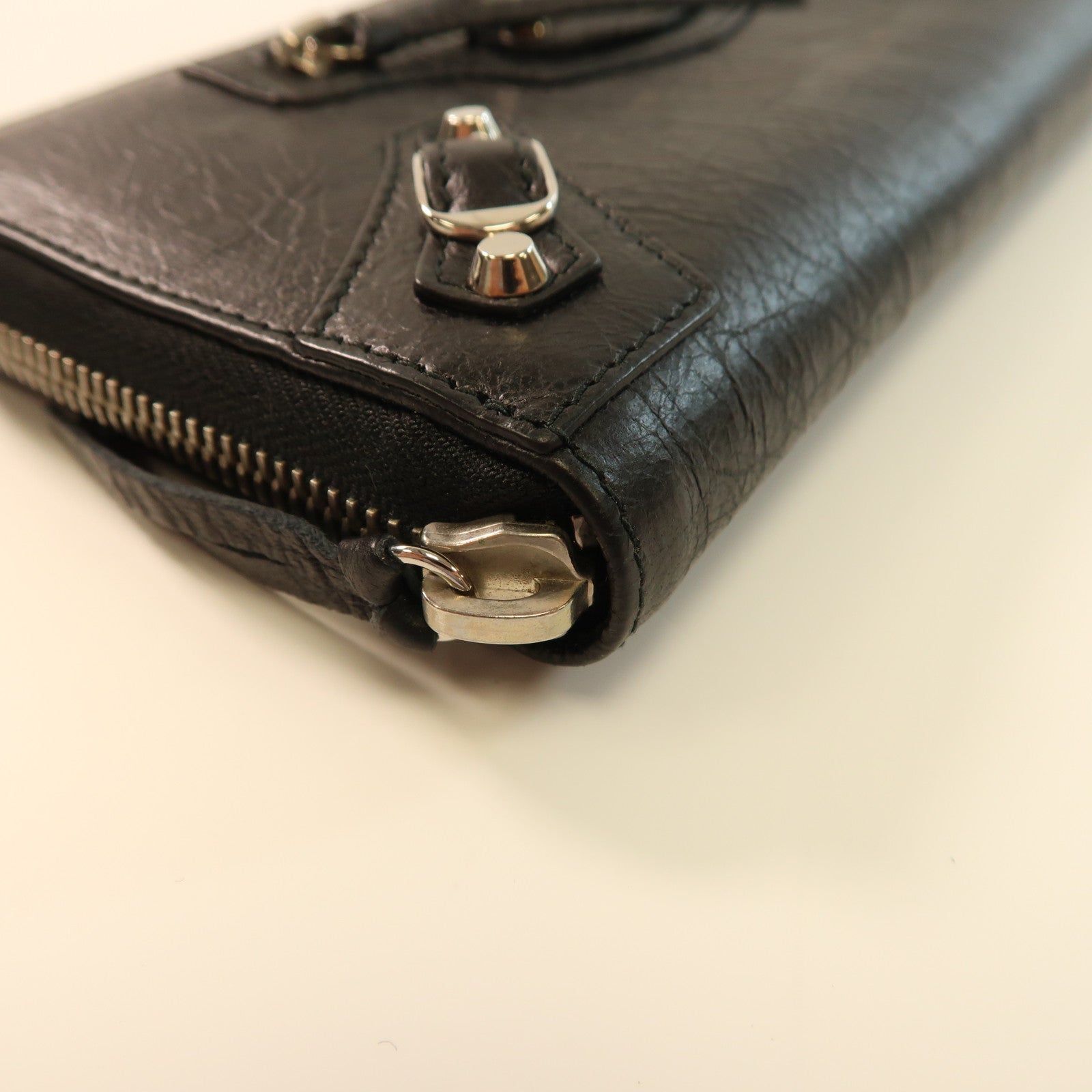 BALENCIAGA 羊皮皮革Long Wallet銀扣長錢包黑色