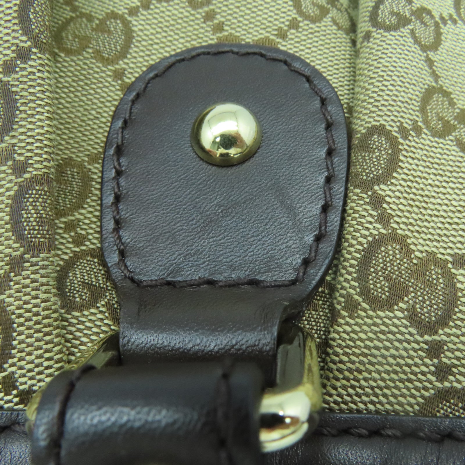 GUCCI 【激減優惠】帆布/牛皮皮革Shoulder Bag金扣手挽肩背兩用袋啡色