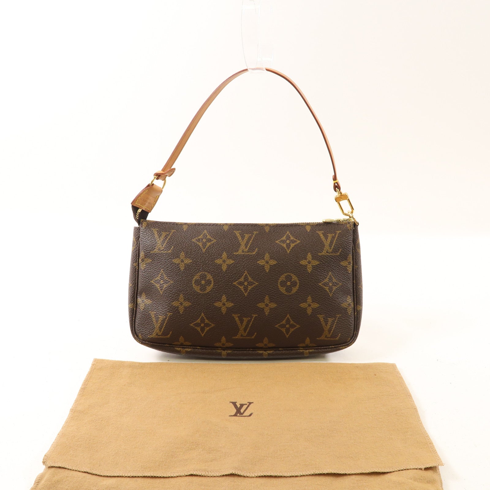 LOUIS VUITTON Monogram Pochette Accessoires金扣手拿包棕色