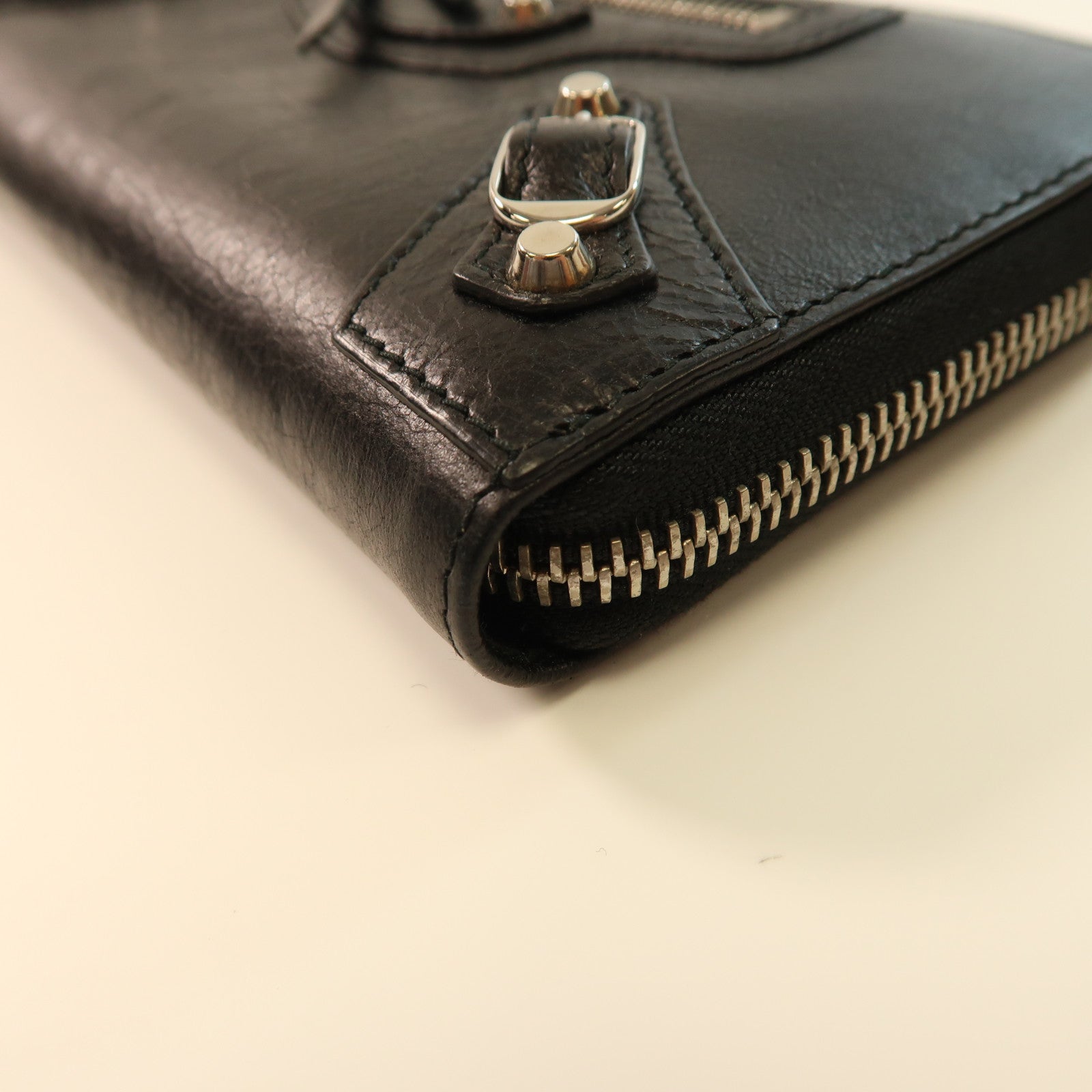 BALENCIAGA 羊皮皮革Long Wallet銀扣長錢包黑色