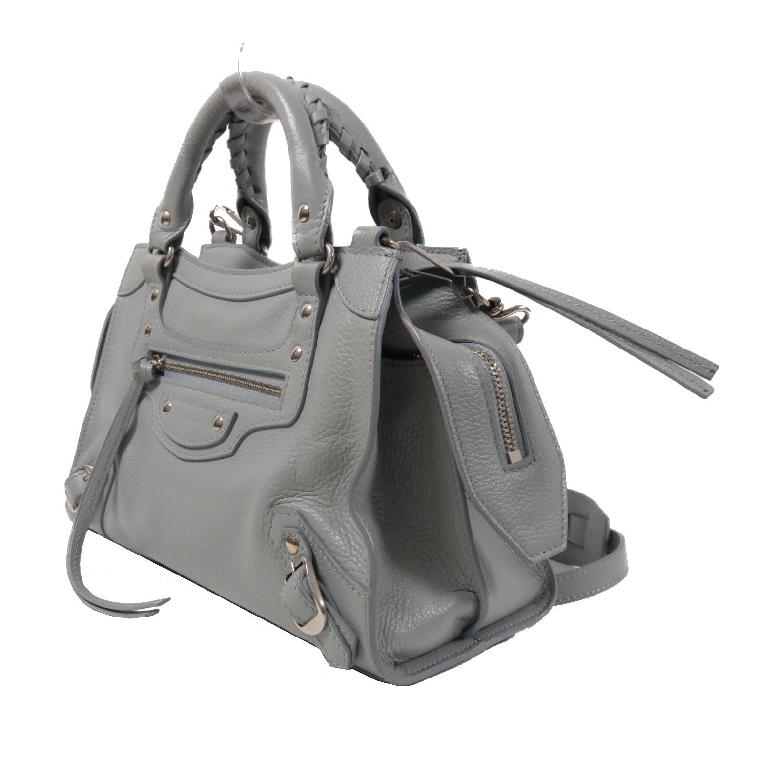 BALENCIAGA 牛皮皮革Classic City Mini銀扣手挽肩背兩用袋灰色