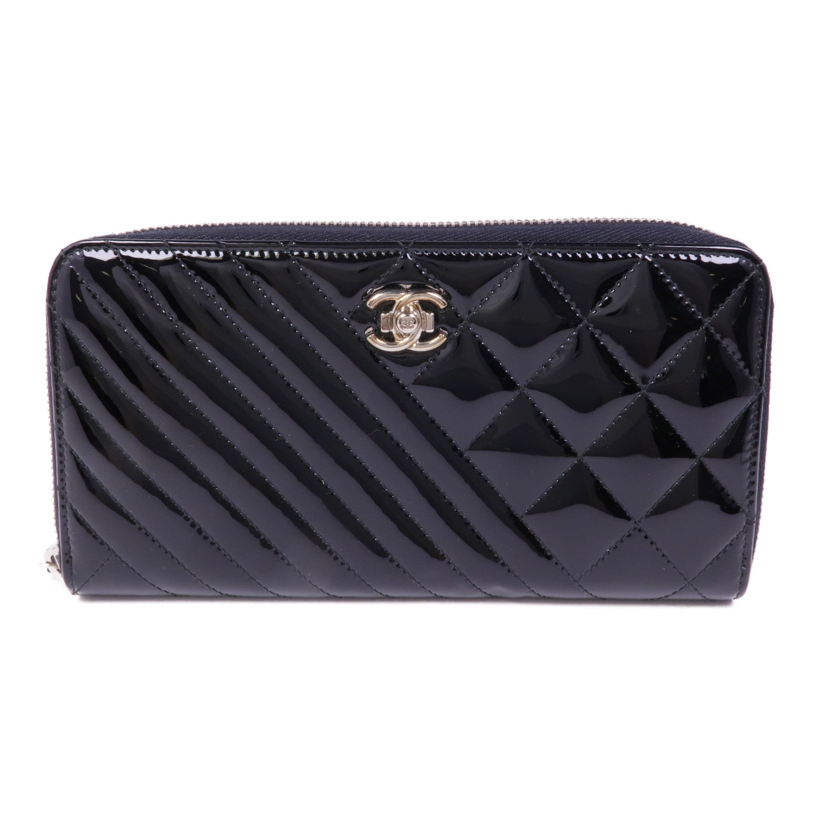 CHANEL 漆皮皮革Round Long Wallet銀扣長錢包