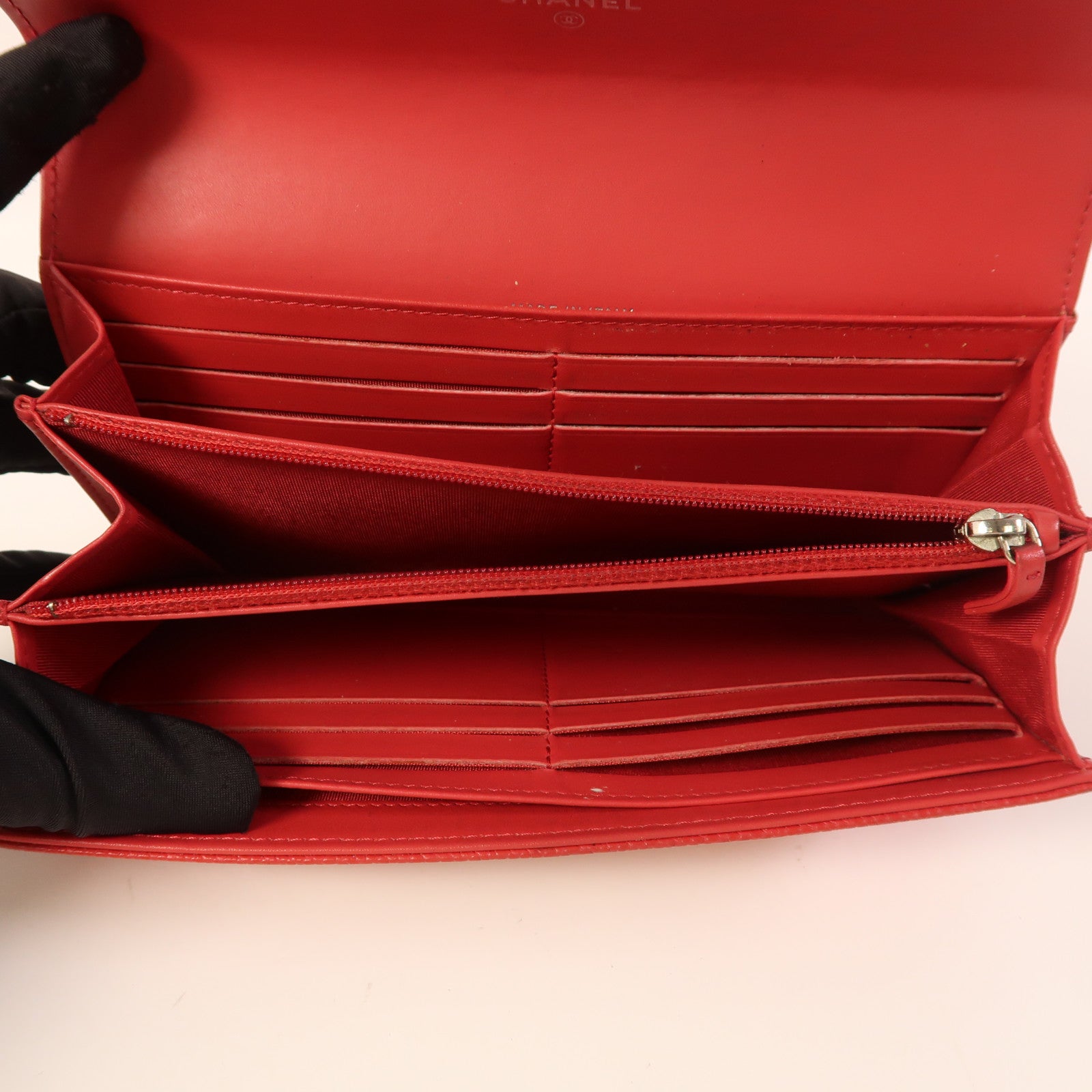 CHANEL CC Long Wallet Calfskin Leather Red