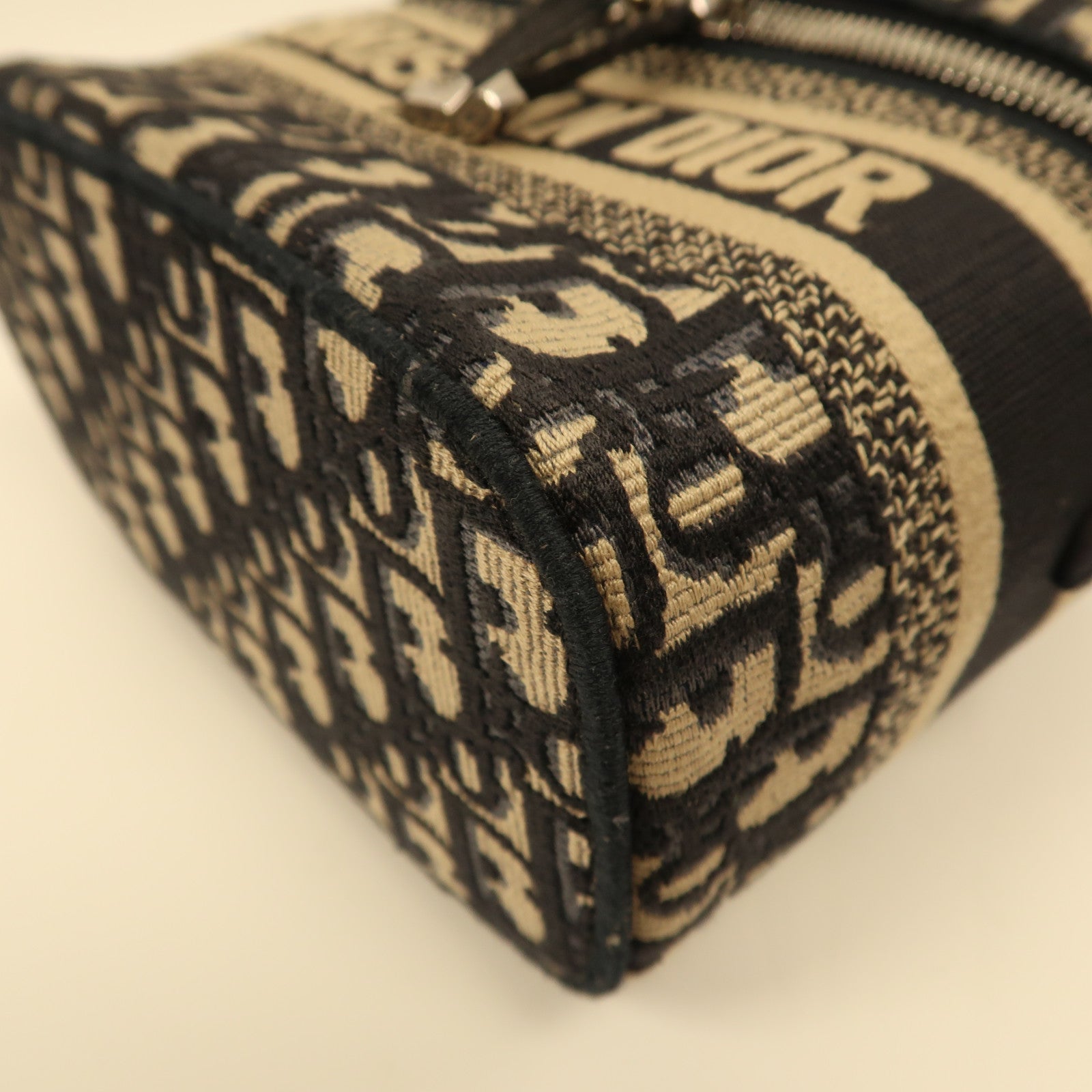 Dior Oblique帆布Travel Vanlty small銀扣手挽肩背兩用袋藍色