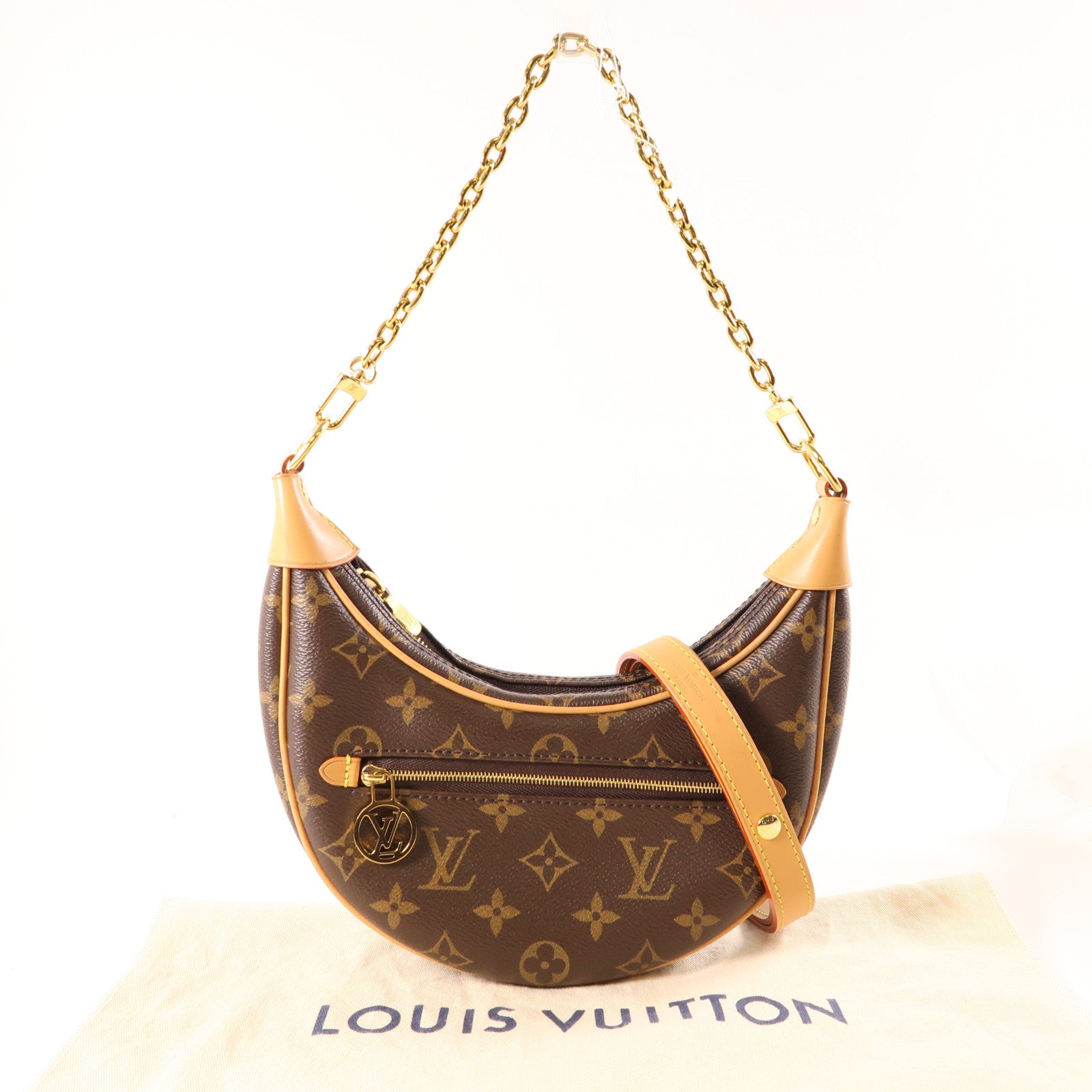 LOUIS VUITTON Monogram Loop金扣手挽肩背兩用袋棕色