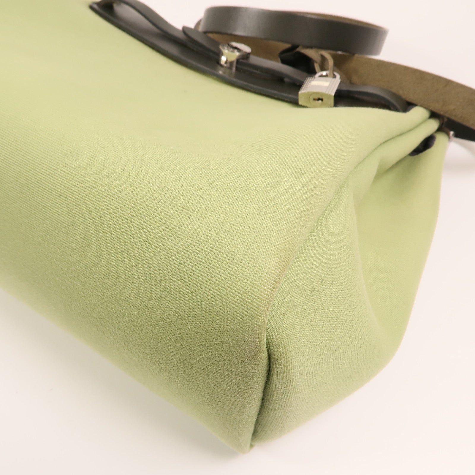 HERMES 【激減優惠】帆布Herbag PM銀扣手挽肩背兩用袋Vert Criquet