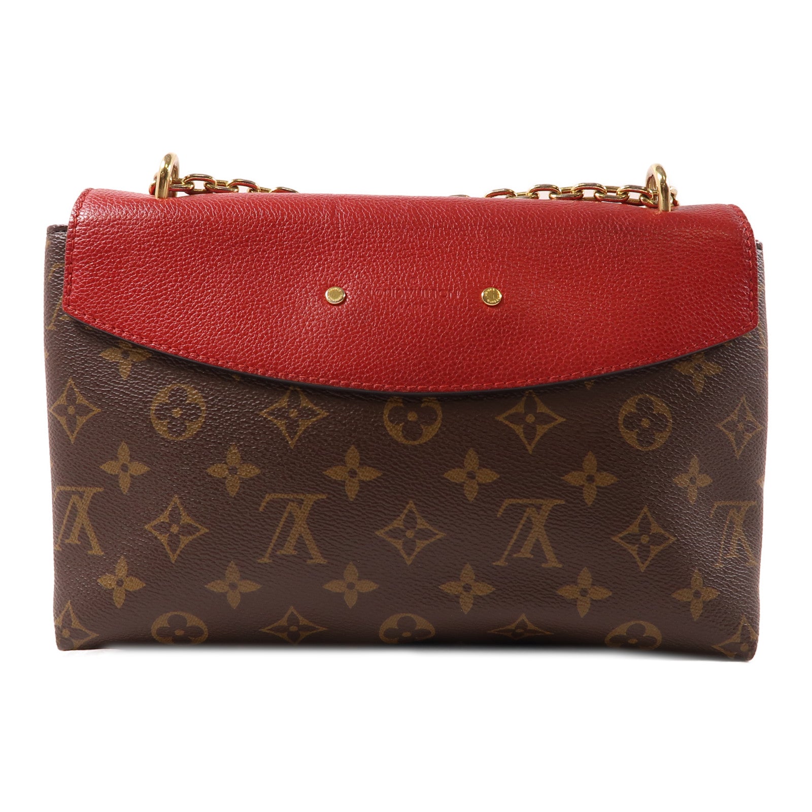 LOUIS VUITTON Monogram Saint Placide金扣鏈帶肩背袋啡色/紅色