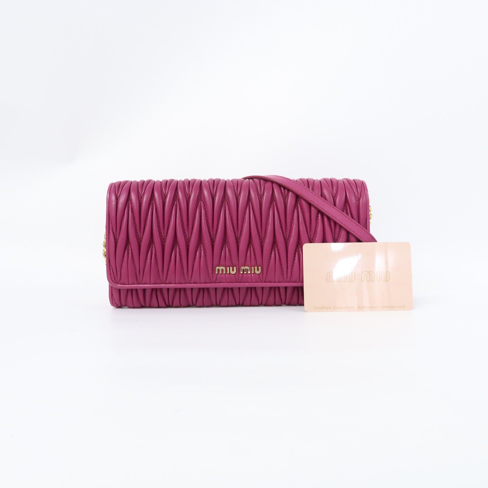 Miu Miu 羊皮皮革Chain Shoulder金扣鏈帶肩背袋紫色