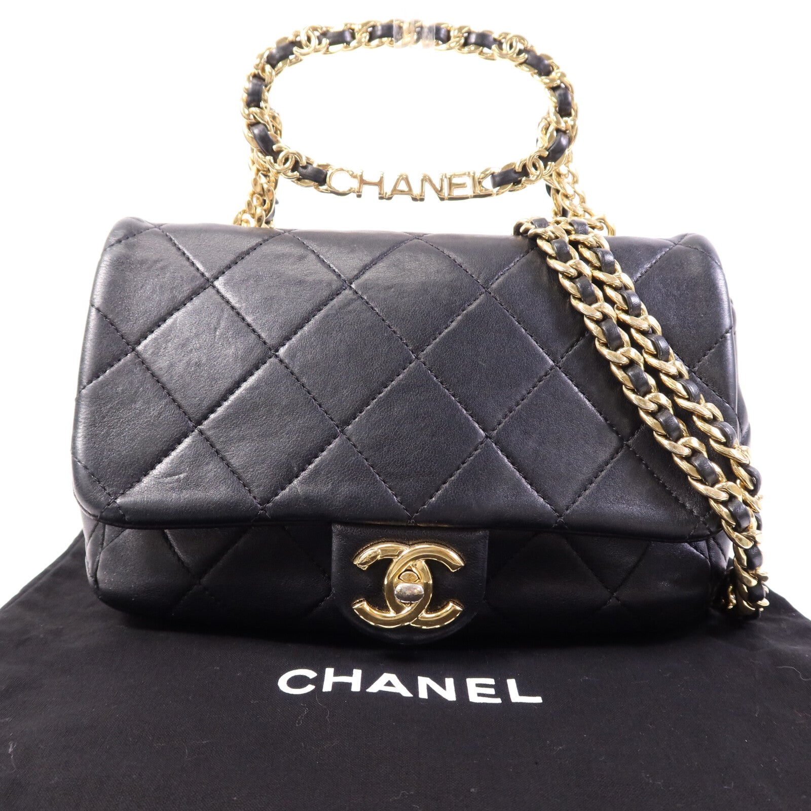 CHANEL 牛皮皮革Chain Shoulder Bag金扣手挽肩背兩用袋