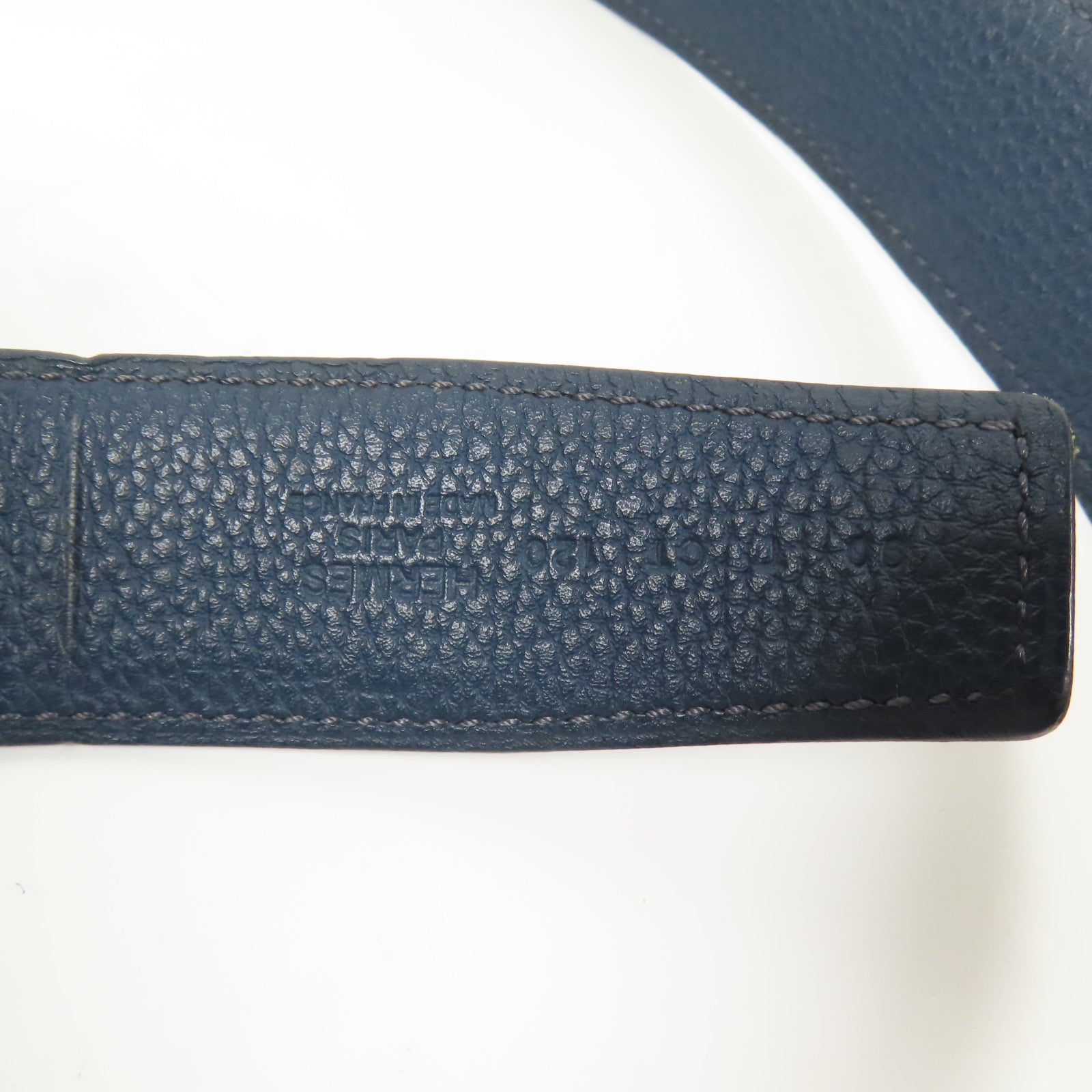HERMES Togo/Box皮革Constance Belt銀扣皮帶Blue Nuit/Black