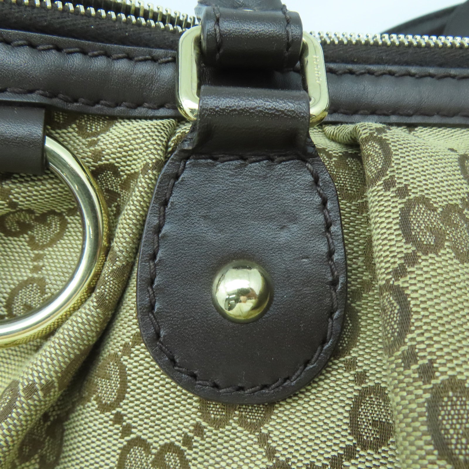 GUCCI 【激減優惠】帆布/牛皮皮革Shoulder Bag金扣手挽肩背兩用袋啡色