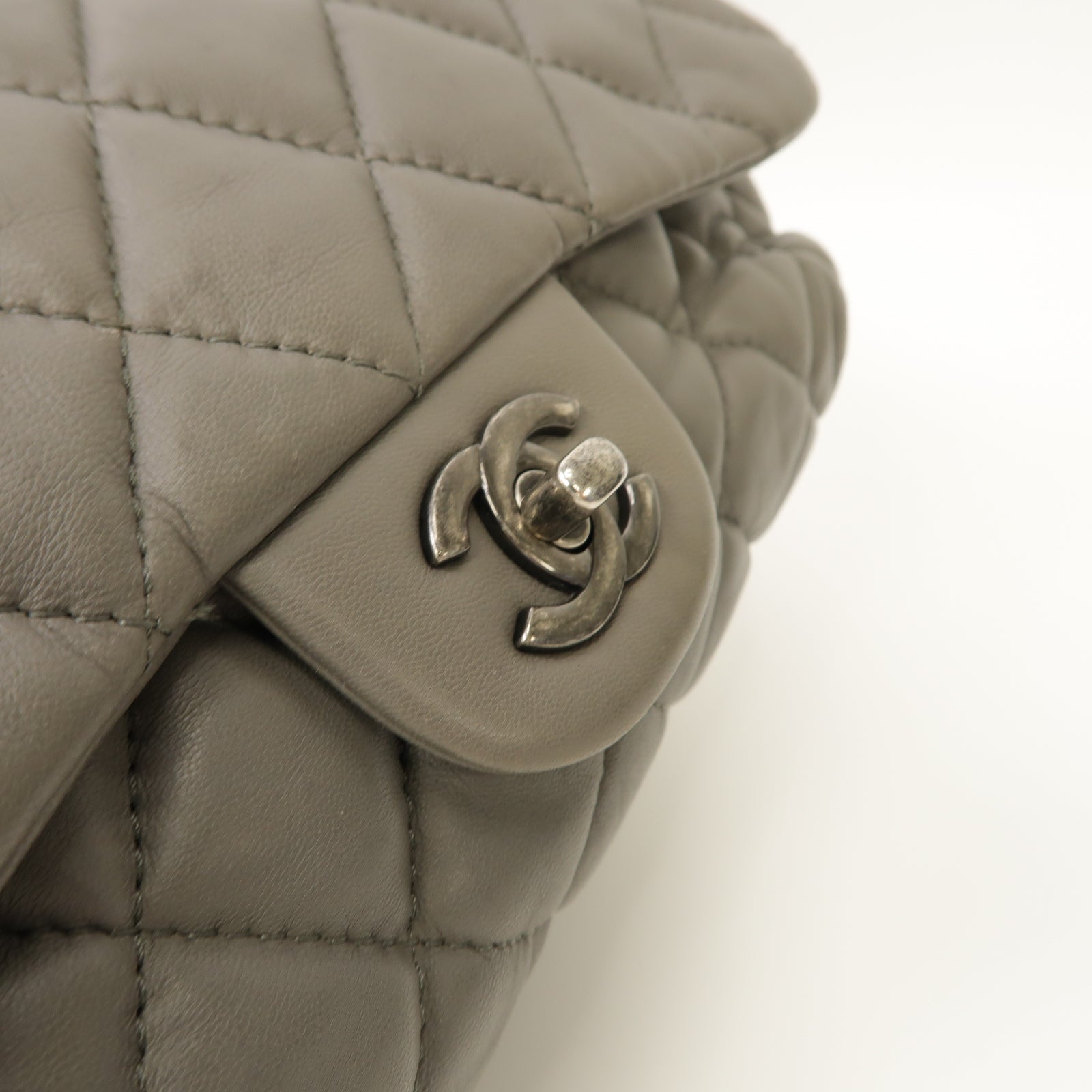 CHANEL 【激減優惠】菱格羊皮皮革Chain Shoulder Bag銀扣鏈帶肩背袋灰色