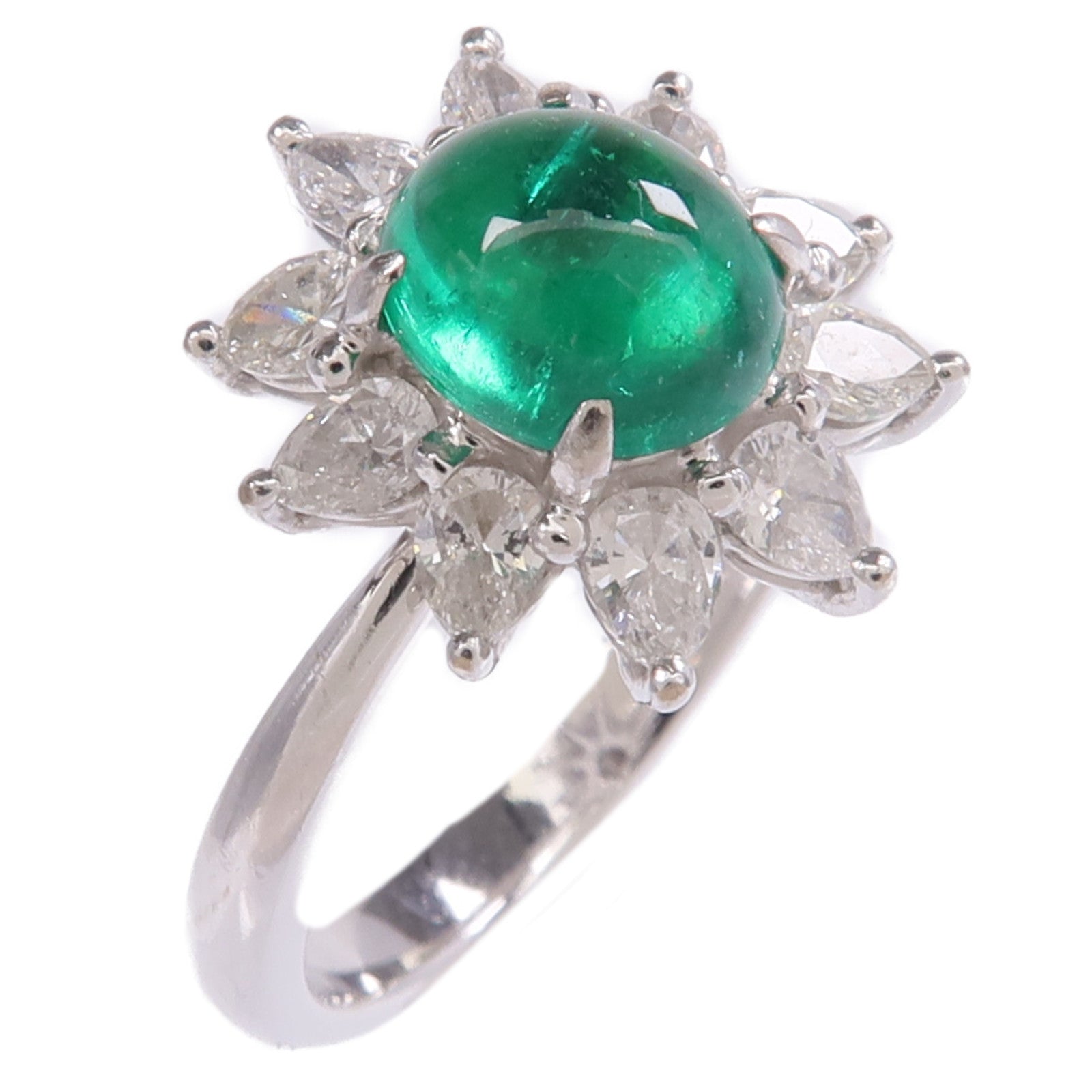 JEWELRY 18K白金Emerald Diamond Ring綠寶石/鑽石戒指US#6