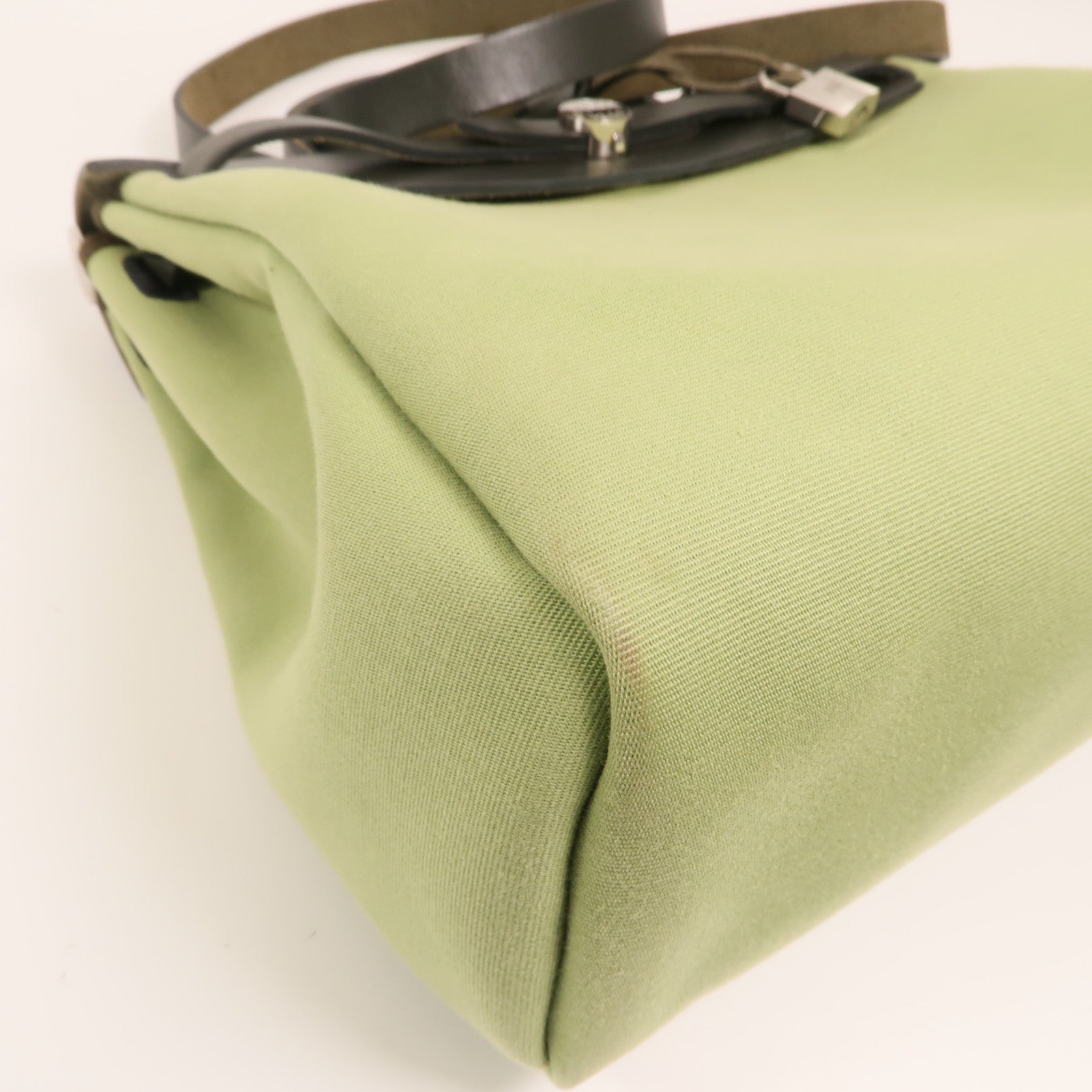 HERMES 【激減優惠】帆布Herbag PM銀扣手挽肩背兩用袋Vert Criquet