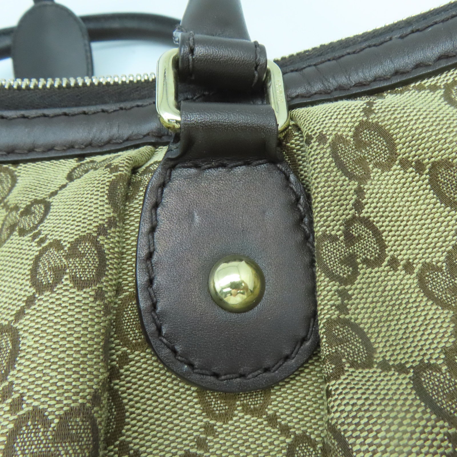 GUCCI 【激減優惠】帆布/牛皮皮革Shoulder Bag金扣手挽肩背兩用袋啡色