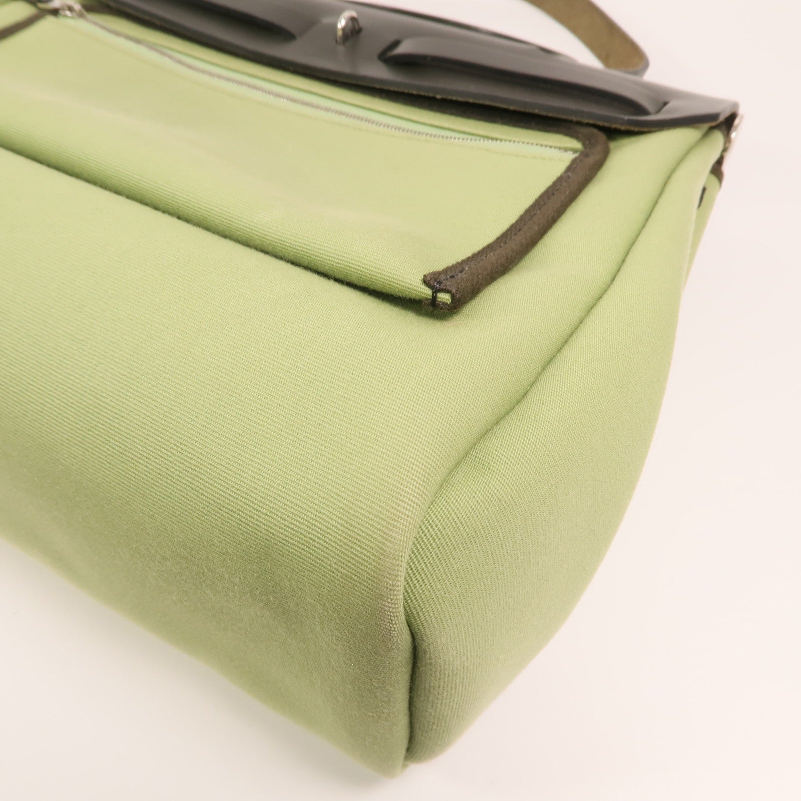 HERMES 【激減優惠】帆布Herbag PM銀扣手挽肩背兩用袋Vert Criquet