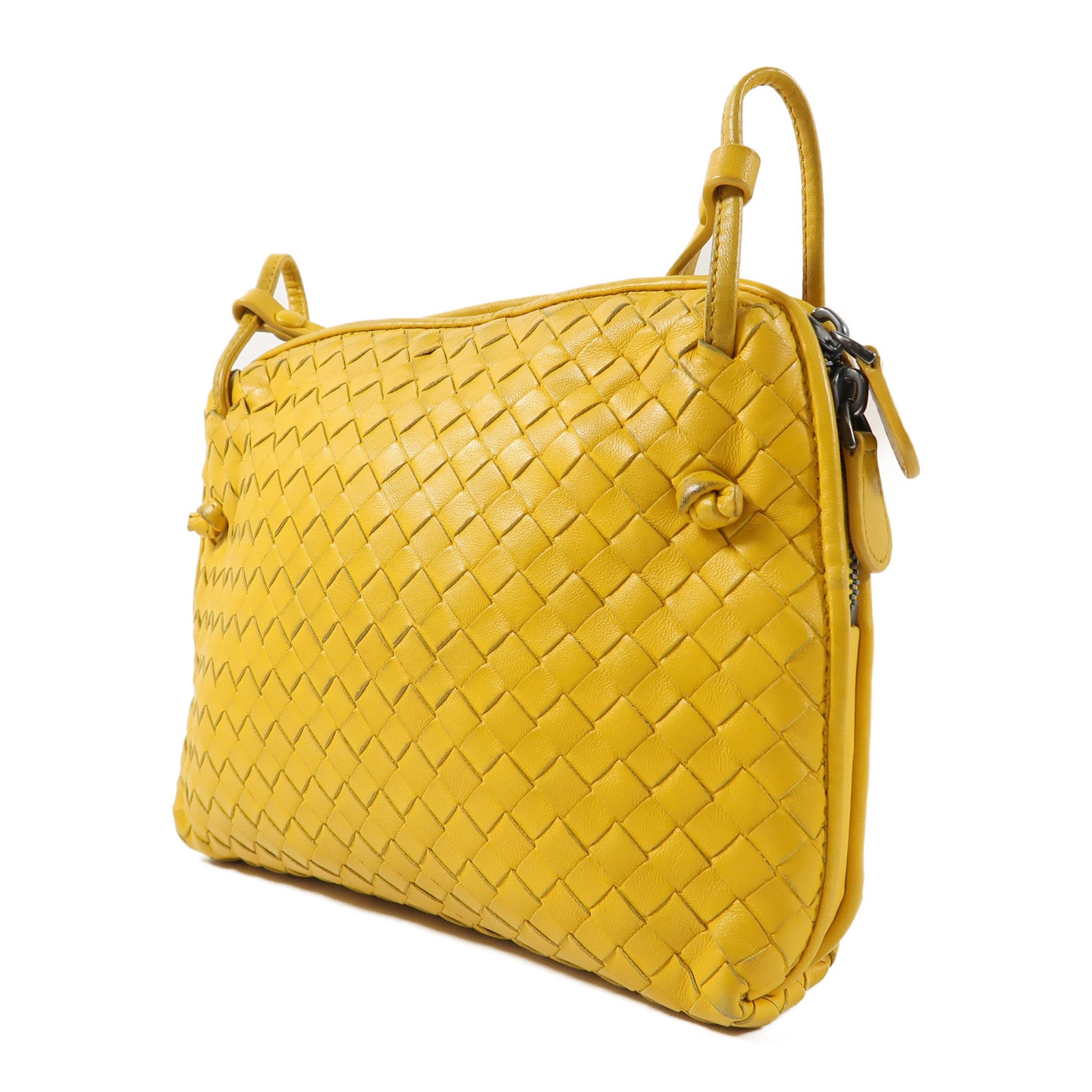 BOTTEGA VENETA 織紋皮革Shoulder Bag銀扣肩背袋黃色