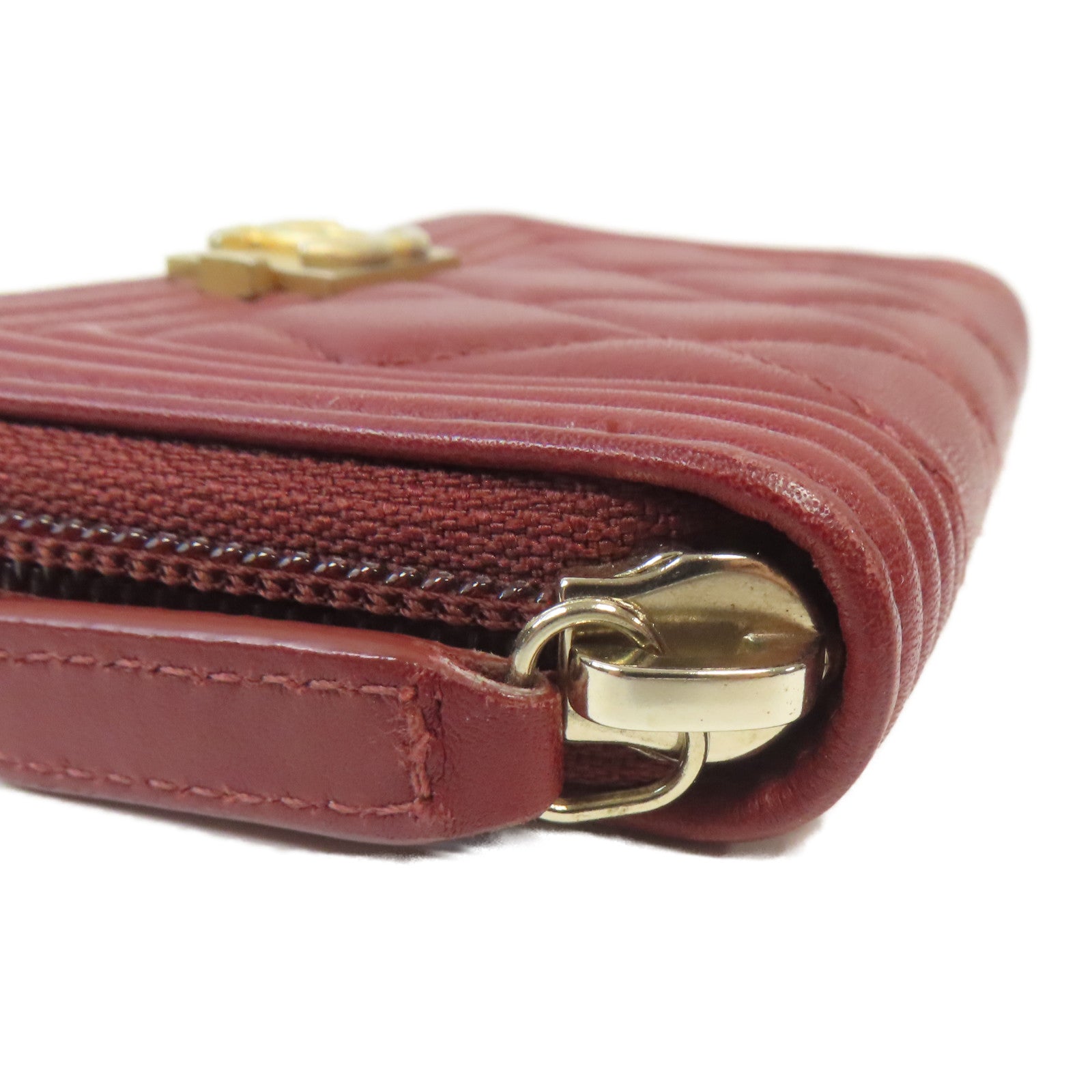 CHANEL 菱格羊皮皮革Boy Chanel Zipped Coin Case銀扣零錢包紅色