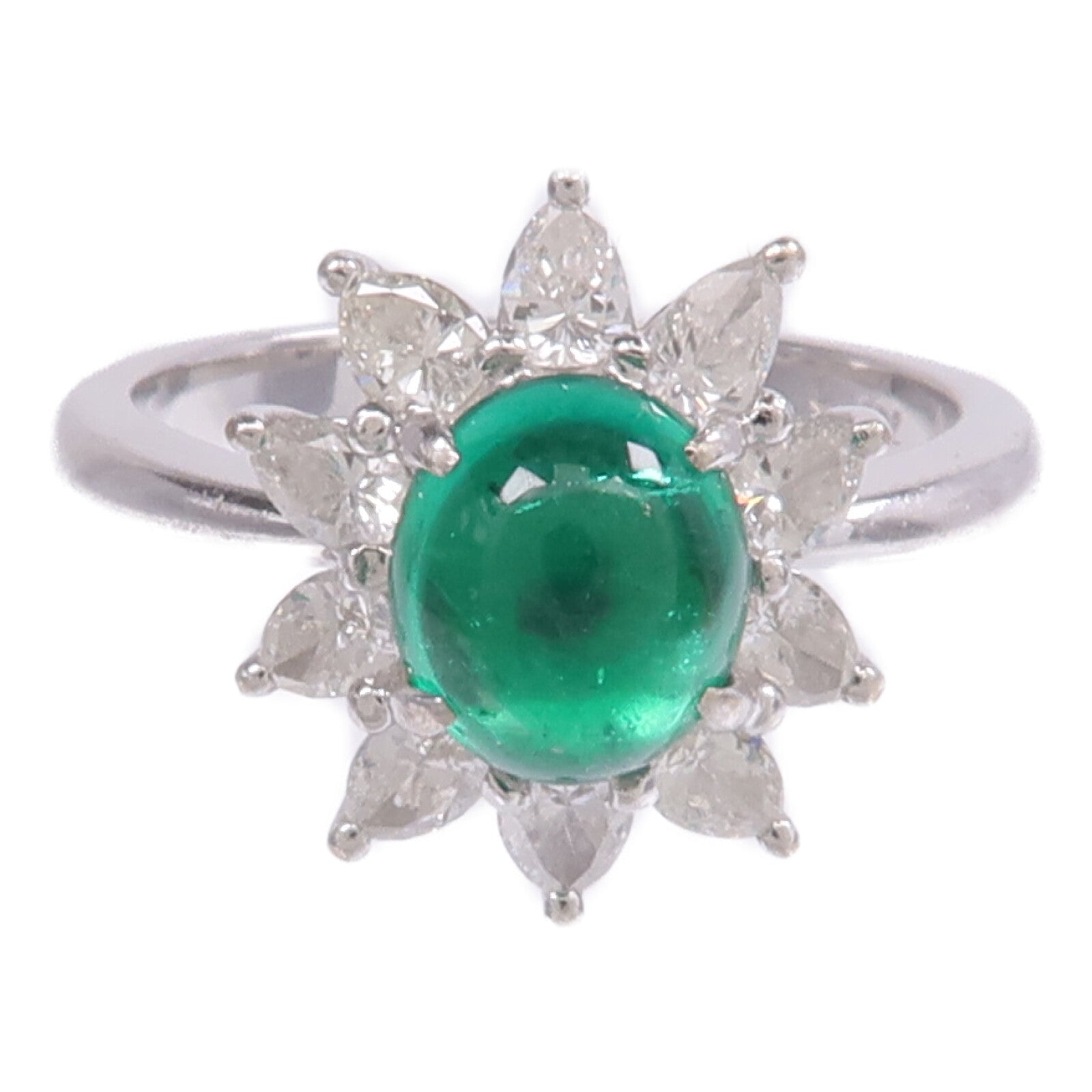 JEWELRY 18K白金Emerald Diamond Ring綠寶石/鑽石戒指US#6