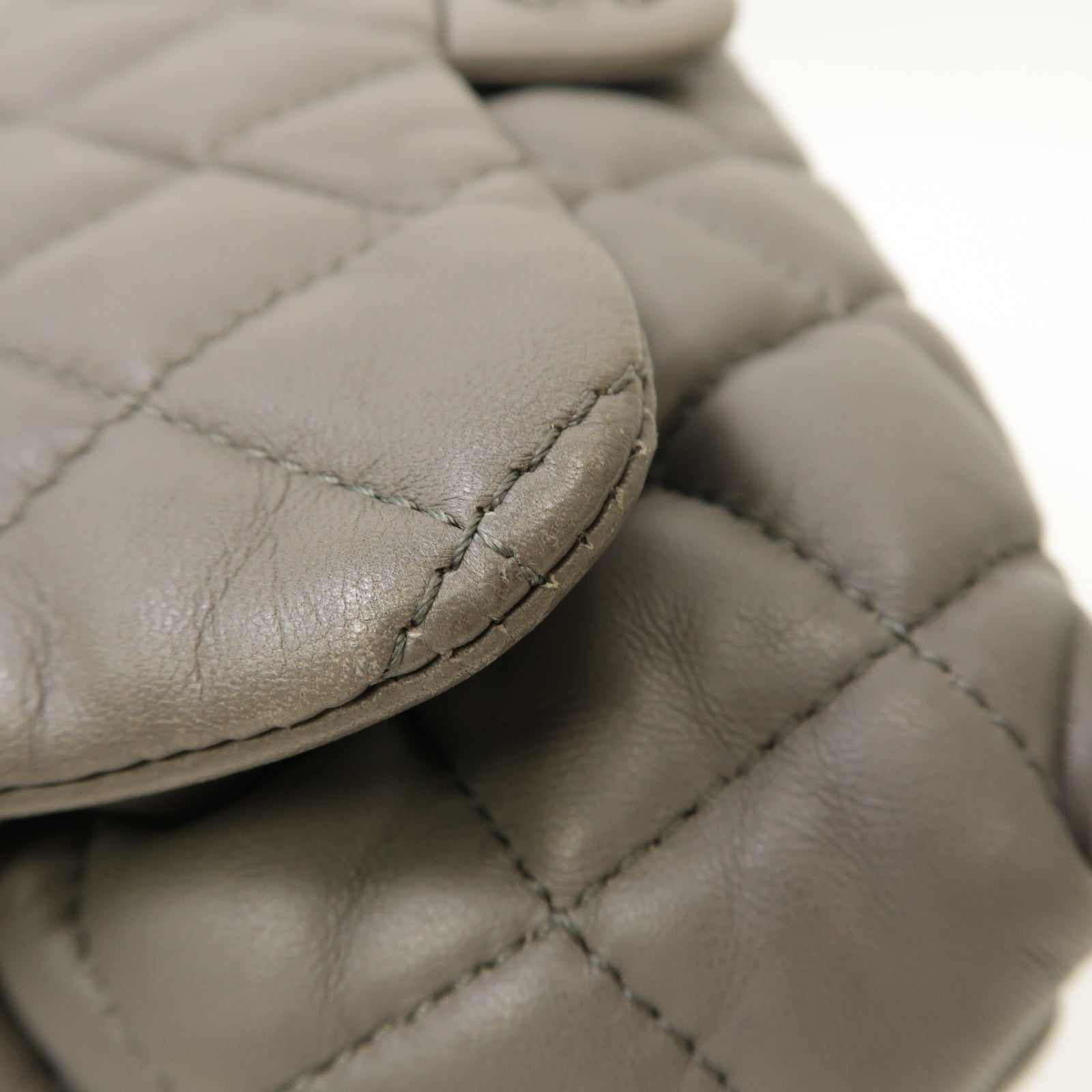 CHANEL 【激減優惠】菱格羊皮皮革Chain Shoulder Bag銀扣鏈帶肩背袋灰色