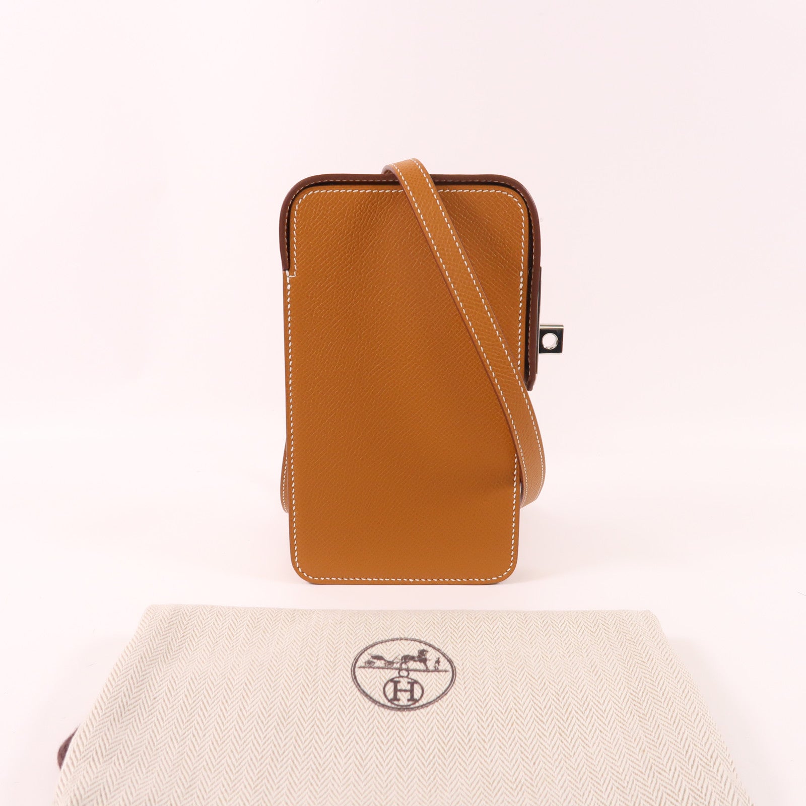 HERMES PHW Hac A Box Phone Case Shoulder Bag Epsom Leather Gold Brown