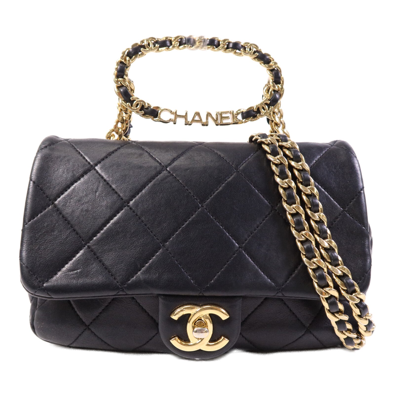 CHANEL 牛皮皮革Chain Shoulder Bag金扣手挽肩背兩用袋