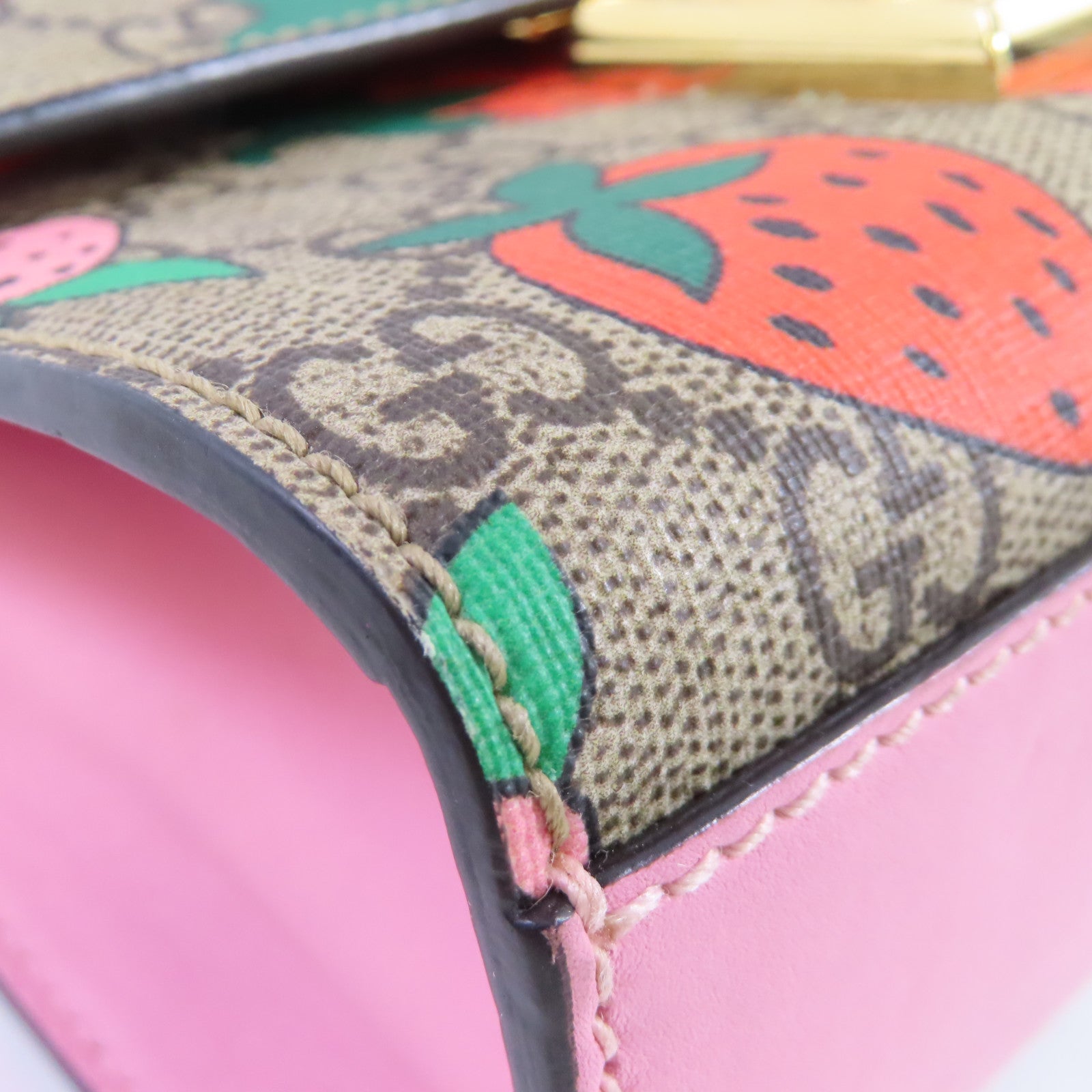 GUCCI GHW GG Supreme Padlock Small Shoulder Bag Coated Canvas 409487 Brown Pink