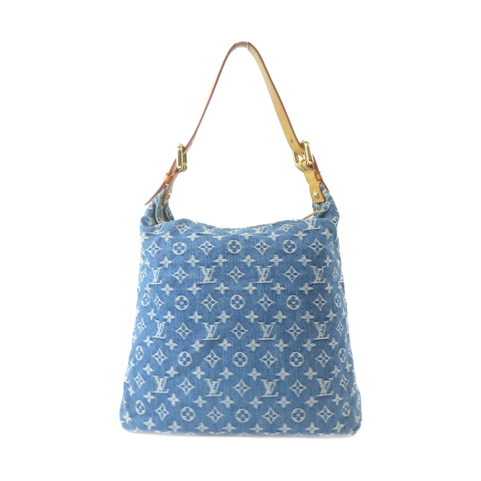 LOUIS VUITTON Monogram Denim Buggy GM金扣肩背袋藍色/啡色