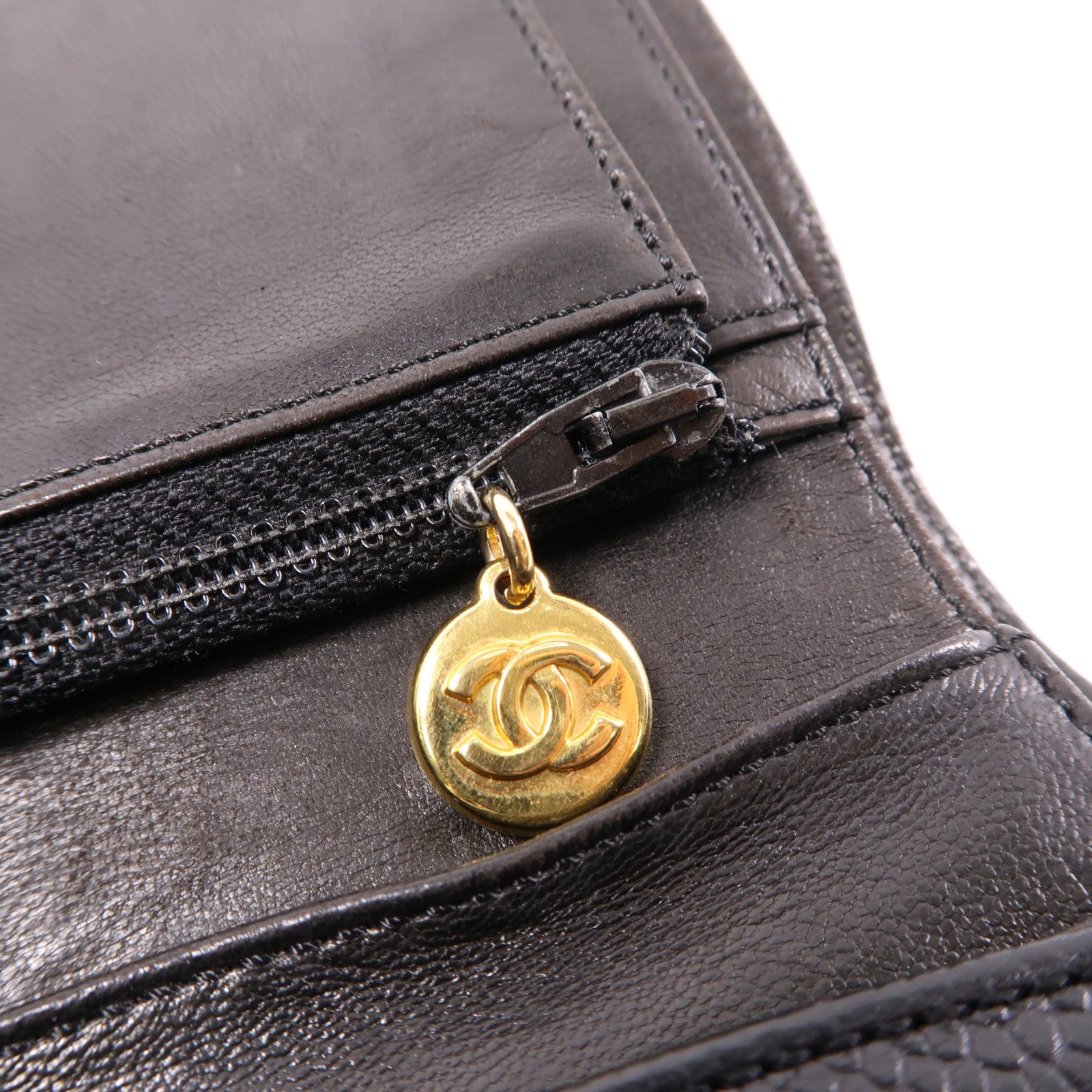 CHANEL 牛皮皮革Wallet金扣長錢包黑色