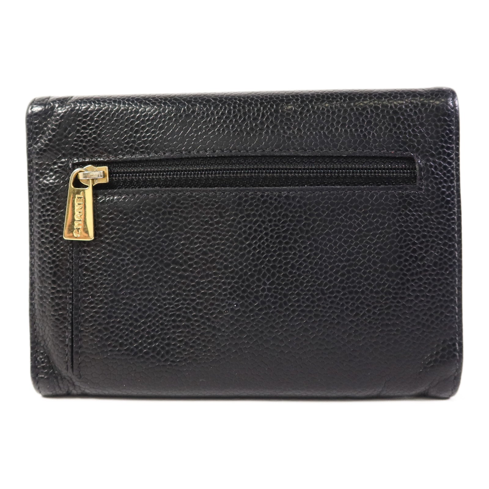 CHANEL 牛皮皮革Trifold Wallet金扣錢包