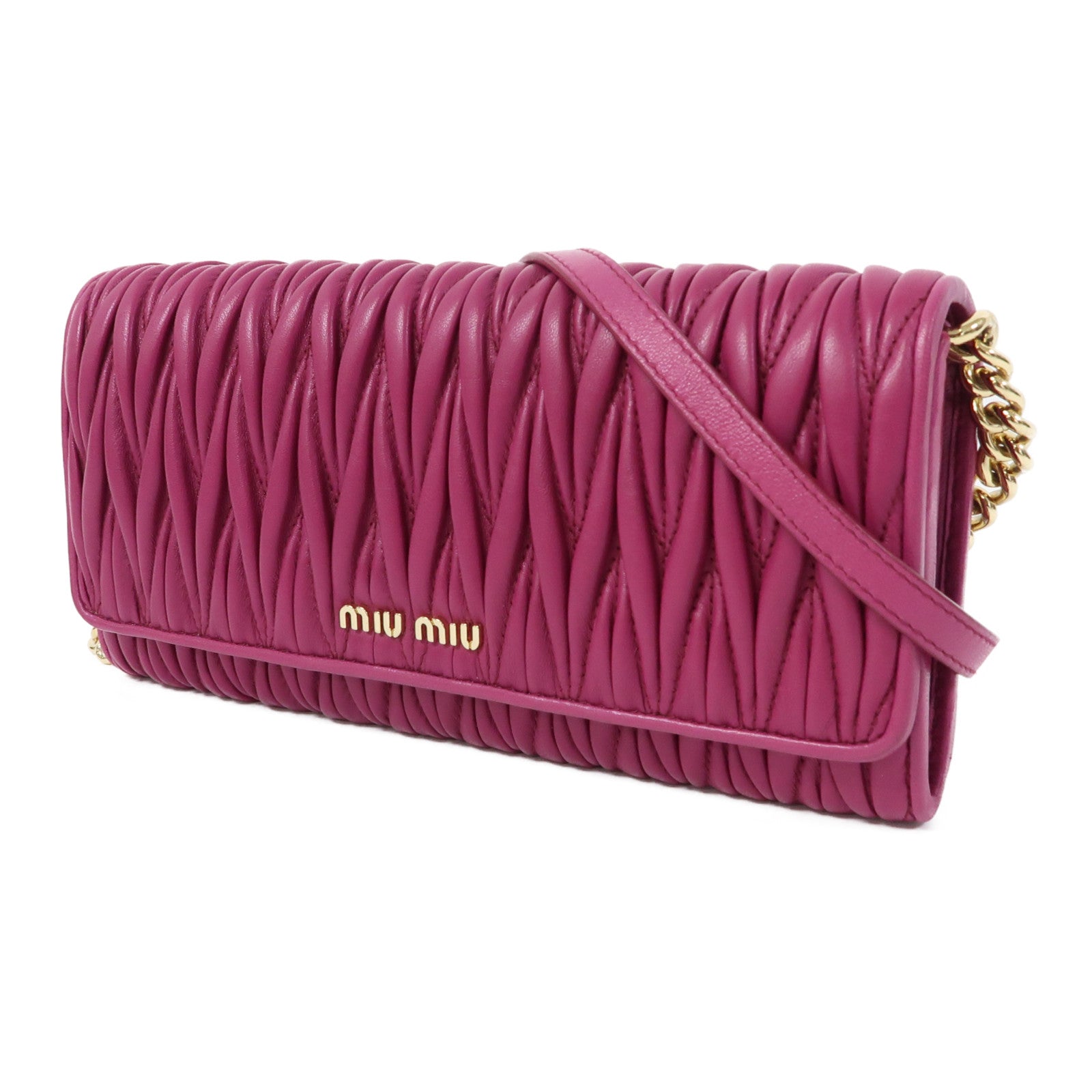 Miu Miu 羊皮皮革Chain Shoulder金扣鏈帶肩背袋紫色