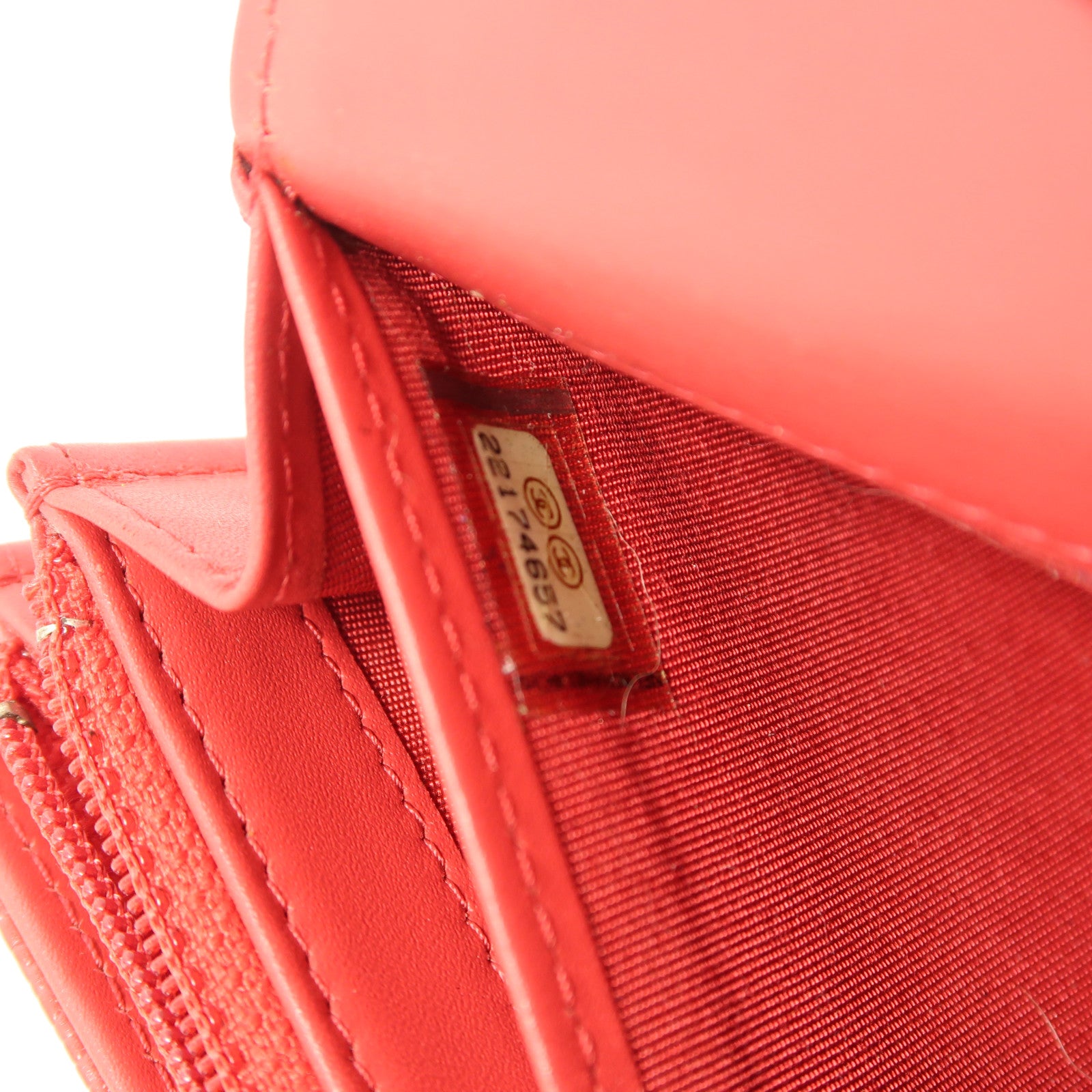 CHANEL CC Long Wallet Calfskin Leather Red