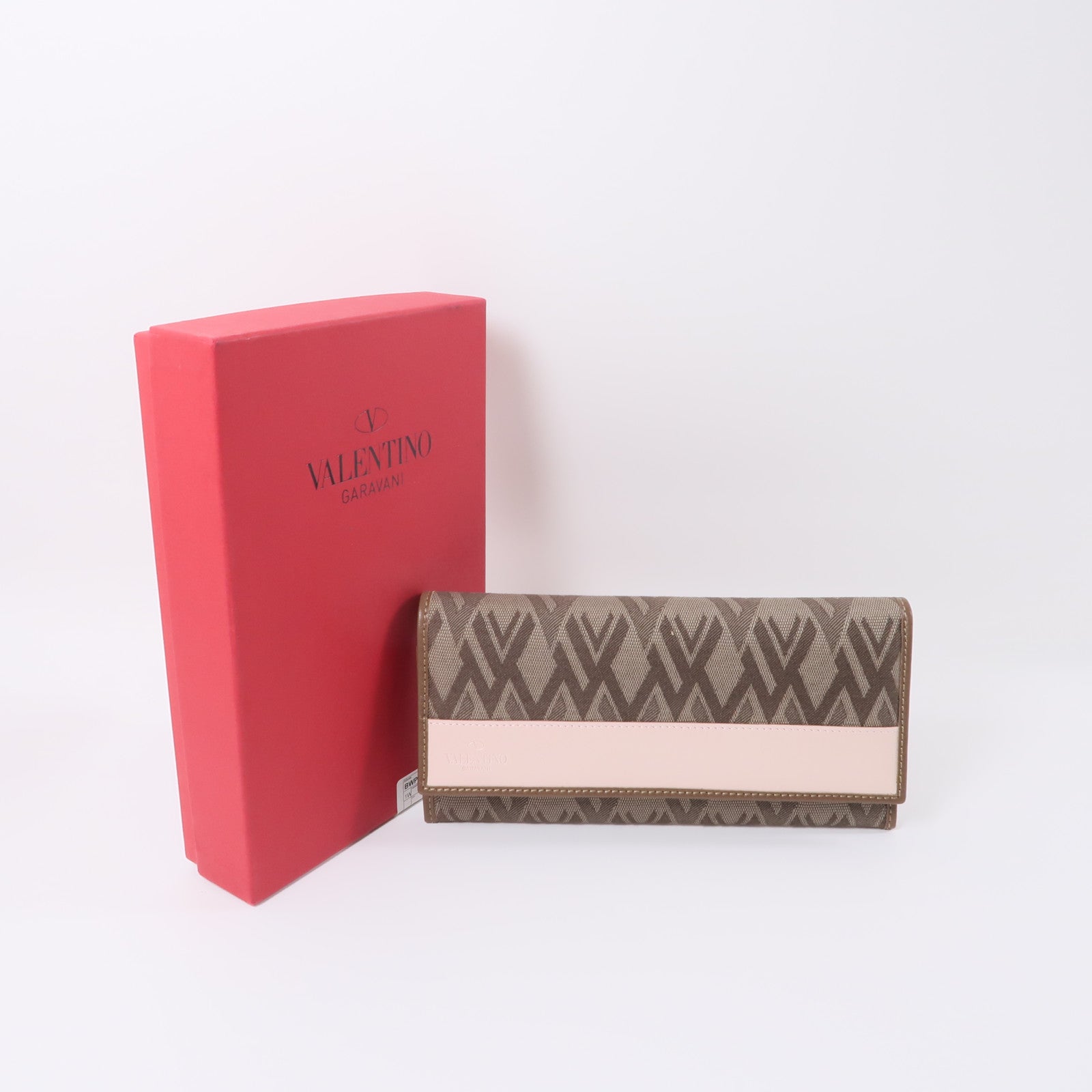 Valentino 帆布Long Wallet金扣長錢包棕色/粉紅色