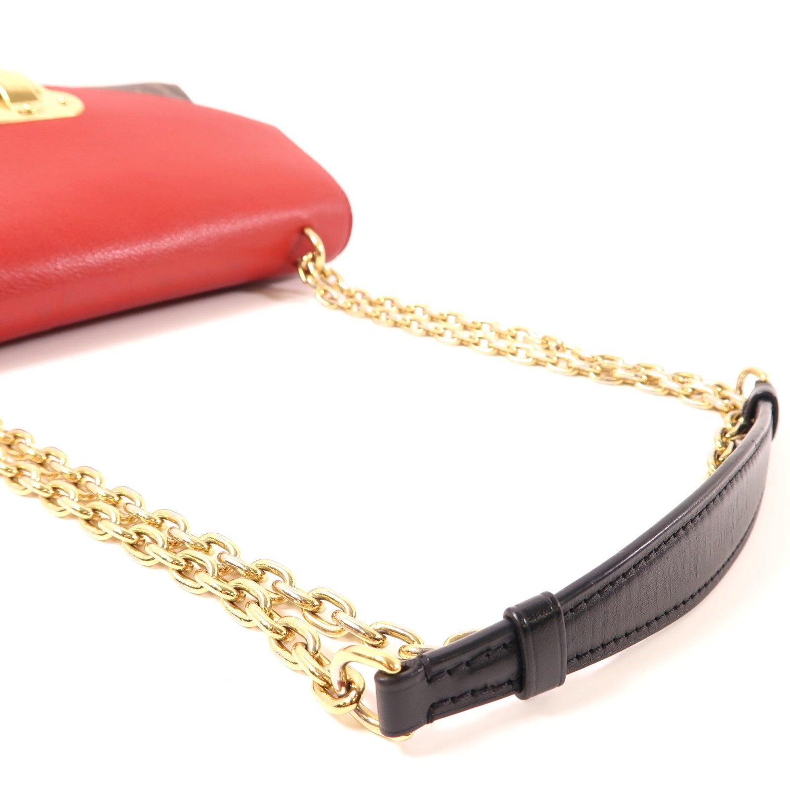 LOUIS VUITTON Monogram Saint Placide金扣鏈帶肩背袋啡色/紅色
