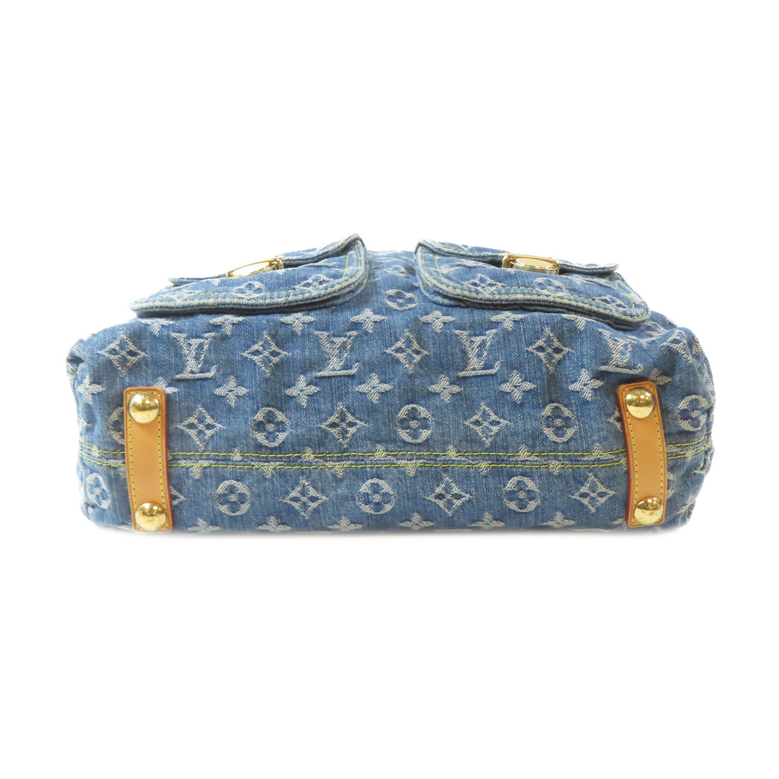 LOUIS VUITTON Monogram Denim Buggy GM金扣肩背袋藍色/啡色