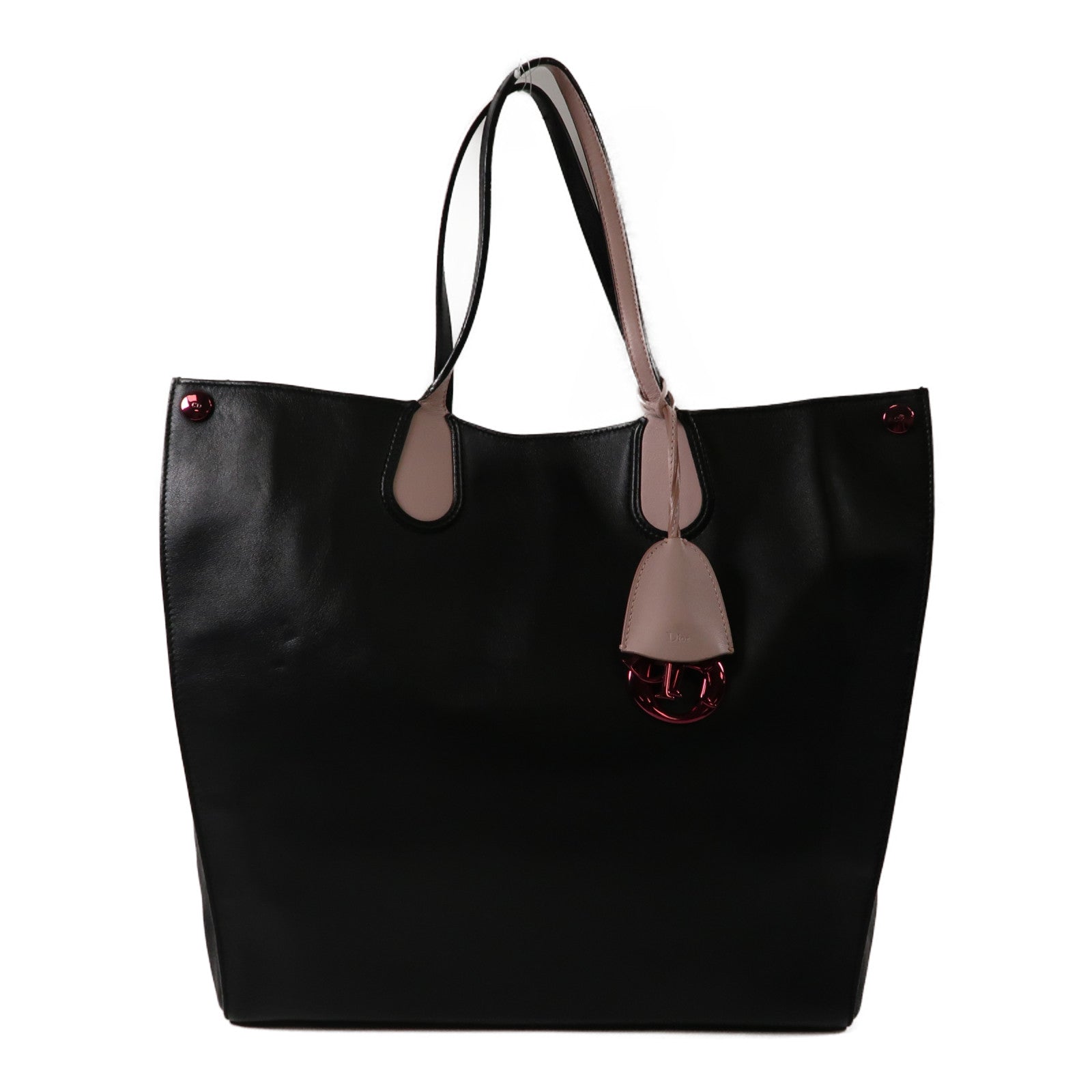 Dior 牛皮皮革Dior Addict Tote銀扣手挽袋黑色/粉紅色
