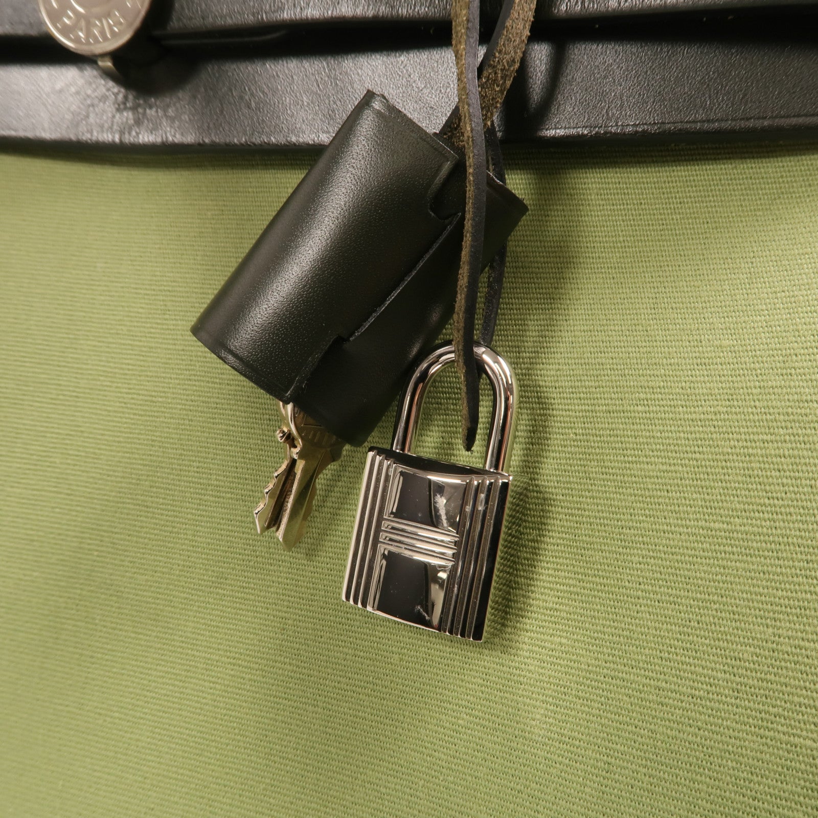 HERMES 【激減優惠】帆布Herbag PM銀扣手挽肩背兩用袋Vert Criquet