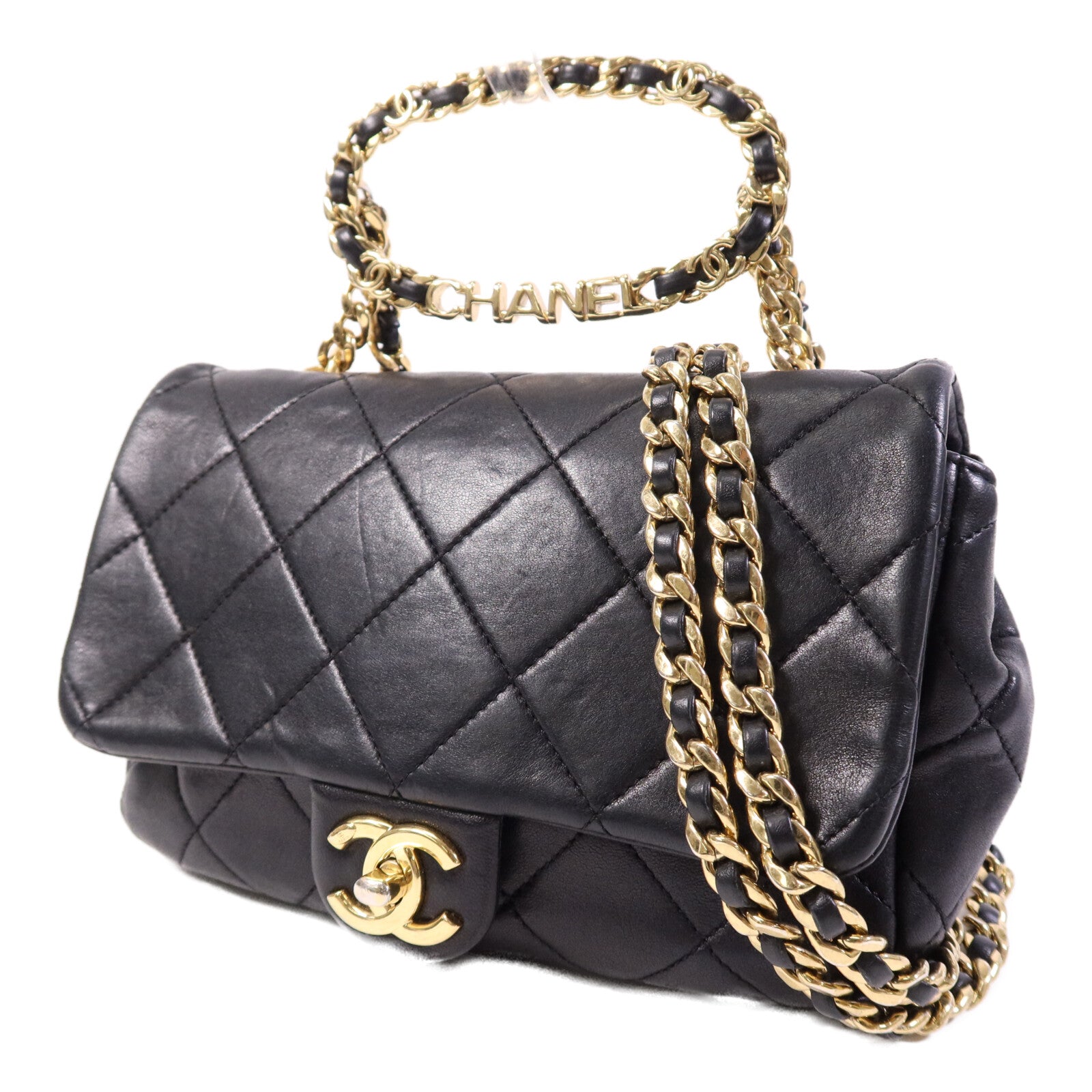 CHANEL 牛皮皮革Chain Shoulder Bag金扣手挽肩背兩用袋