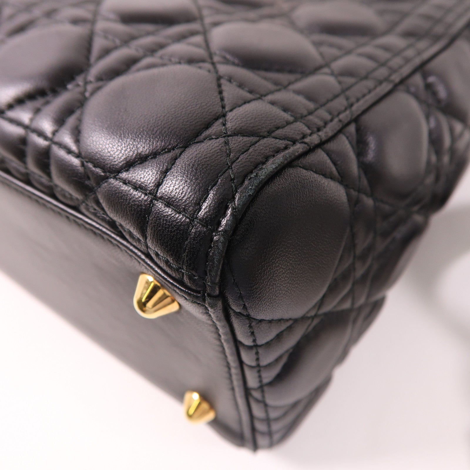 Dior CD GHW Lady Dior GM 2 Way Shoulder Bag Calfskin Leather Black