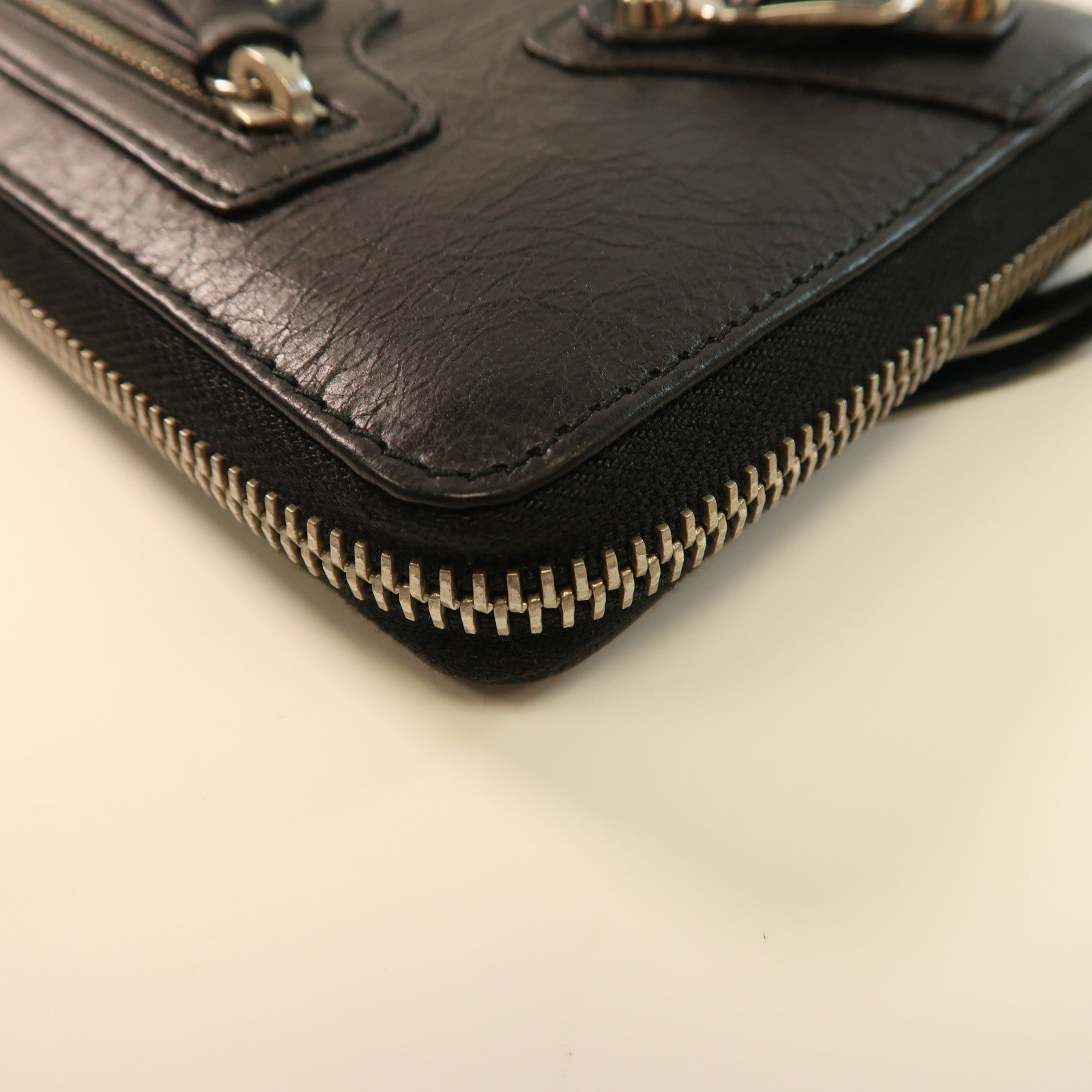 BALENCIAGA 羊皮皮革Long Wallet銀扣長錢包黑色
