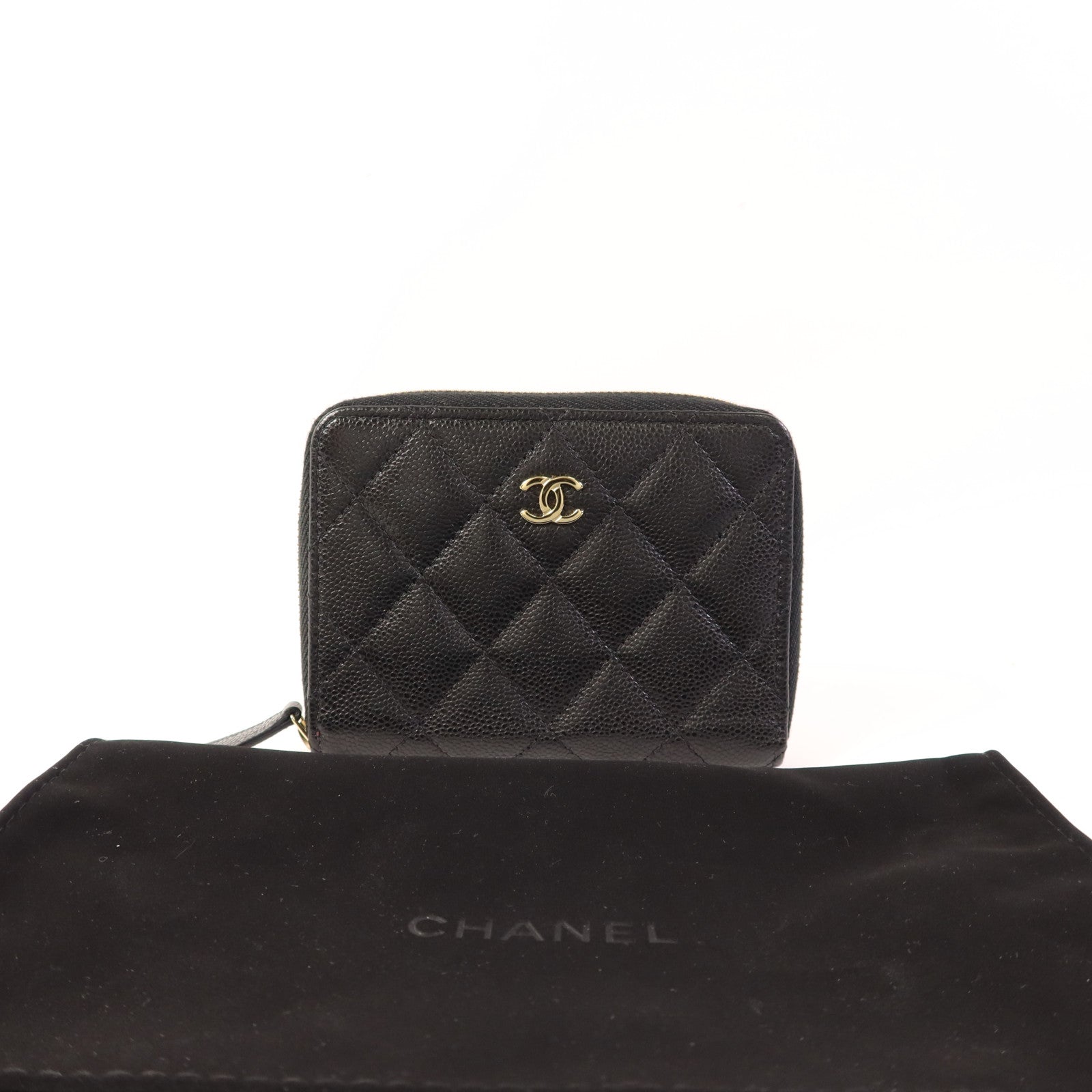 CHANEL 牛皮皮革Round Wallet金扣錢包