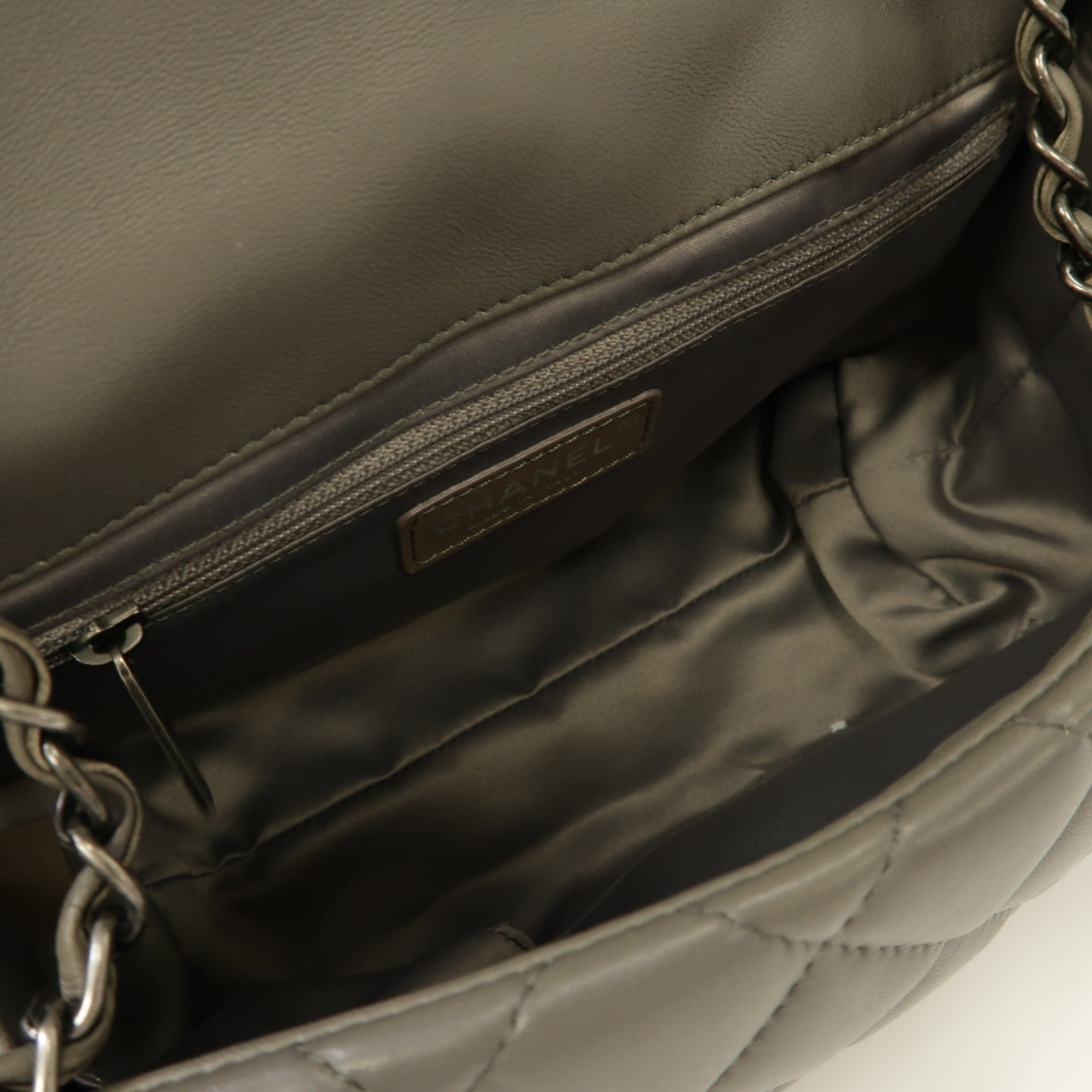 CHANEL 【激減優惠】菱格羊皮皮革Chain Shoulder Bag銀扣鏈帶肩背袋灰色