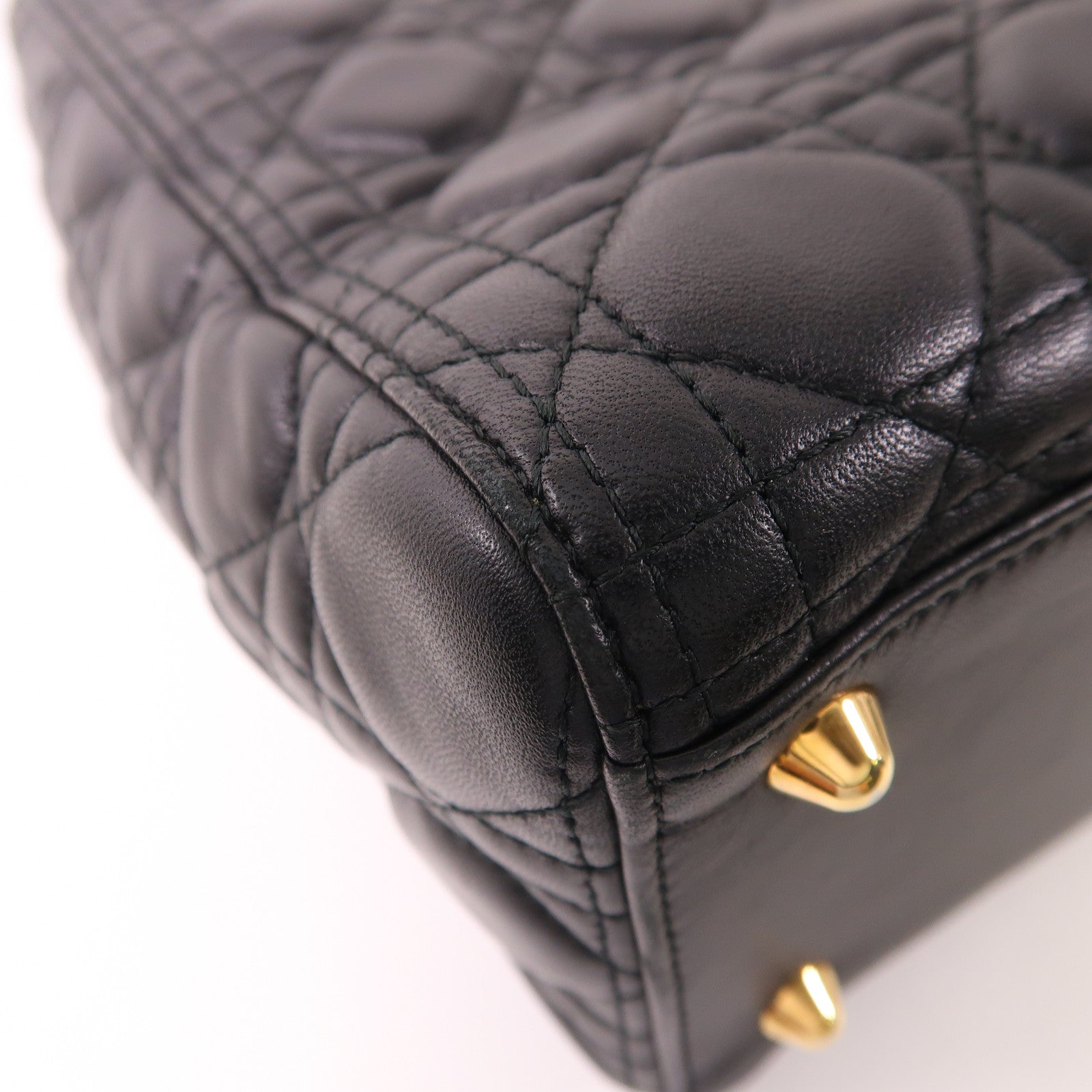 Dior CD GHW Lady Dior GM 2 Way Shoulder Bag Calfskin Leather Black