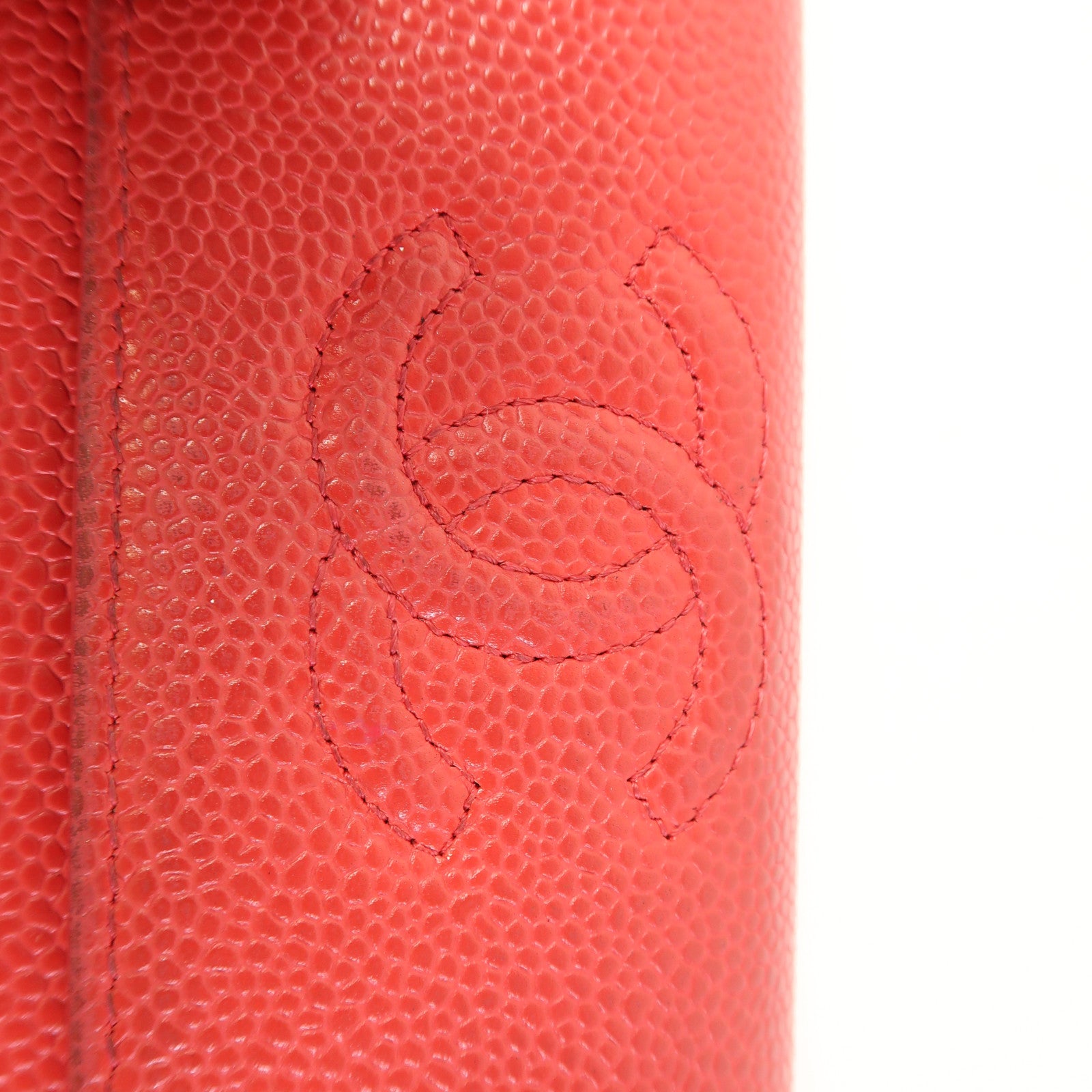 CHANEL CC Long Wallet Calfskin Leather Red