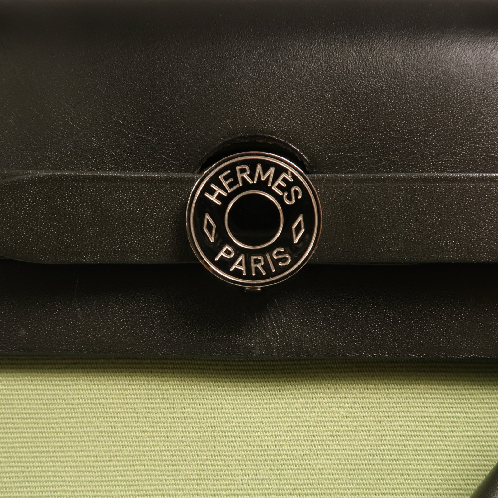 HERMES 【激減優惠】帆布Herbag PM銀扣手挽肩背兩用袋Vert Criquet