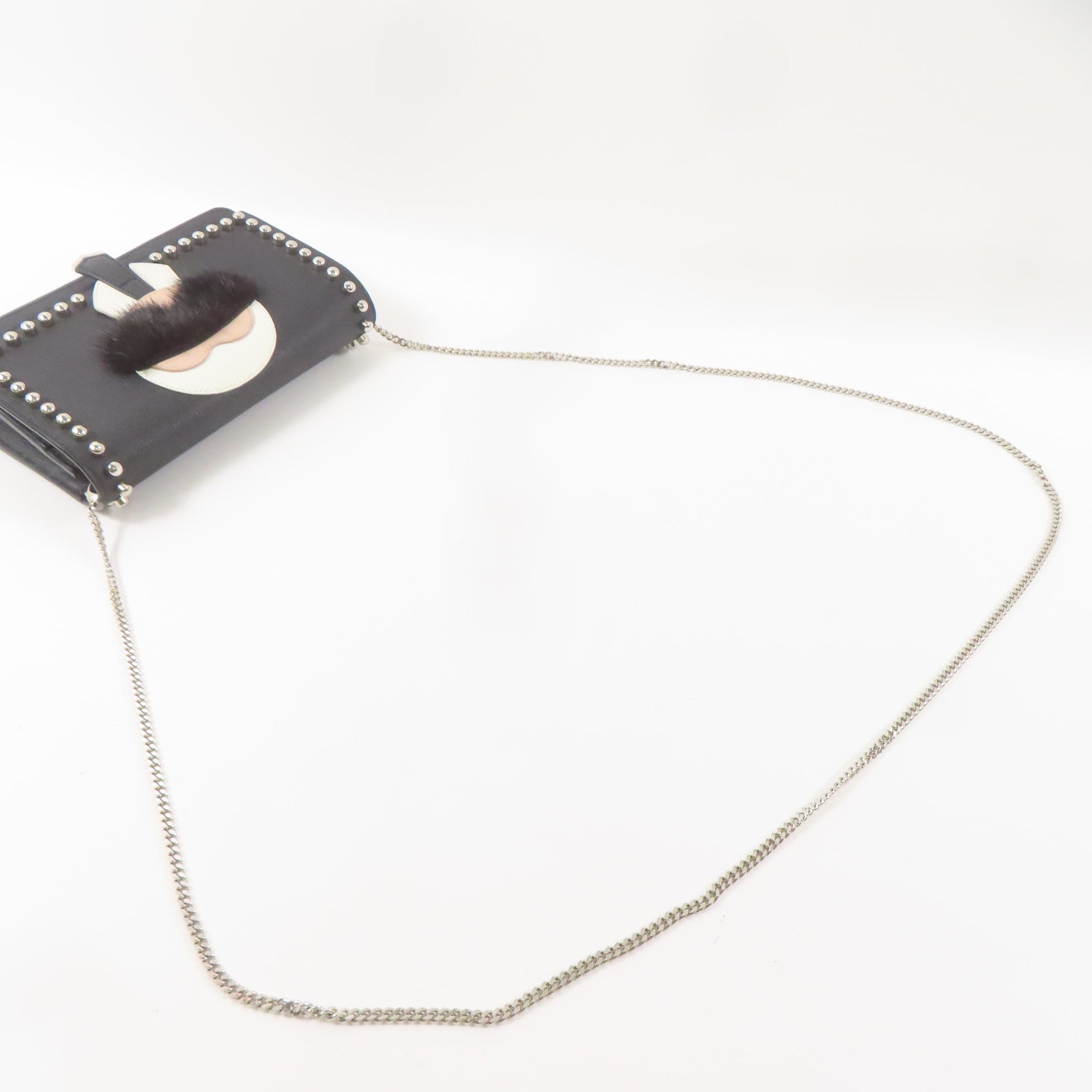 FENDI 牛皮皮革/Fur Karlito Wallet On Chain銀扣鏈帶肩背袋黑色