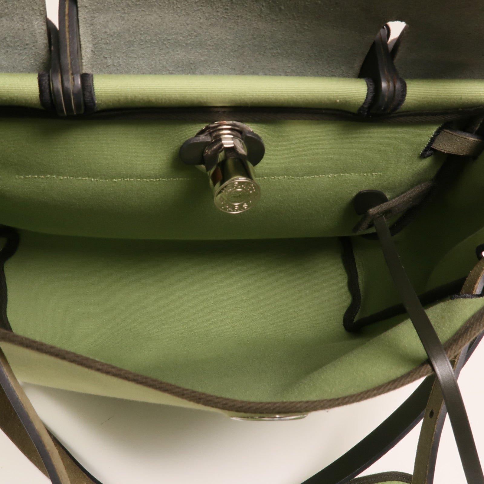 HERMES 【激減優惠】帆布Herbag PM銀扣手挽肩背兩用袋Vert Criquet