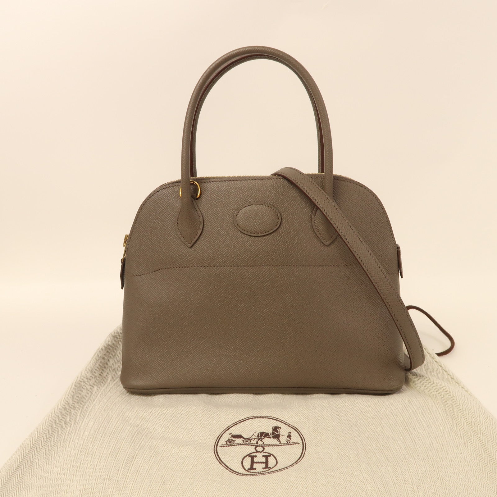 HERMES Epsom皮革Bolide 27金扣手挽肩背兩用袋錫氣灰色